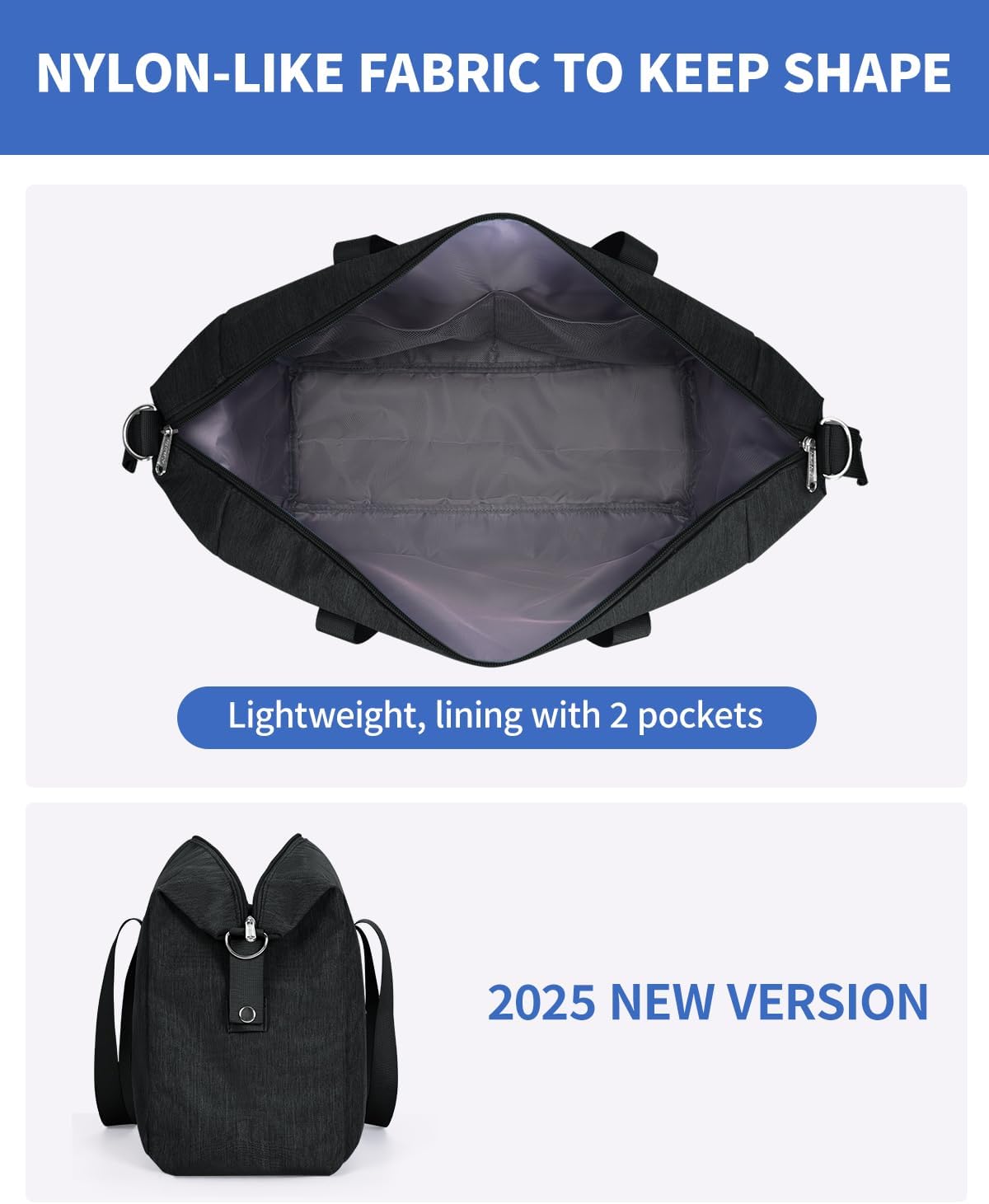 Narwey For Spirit Airlines Personal Item Bag 18x14x8 Foldable Duffle Bag for Travel Packable Duffel Bag for Traveling Carry on Bag for Airplanes Underseat Overnight for Women and Men (Black)