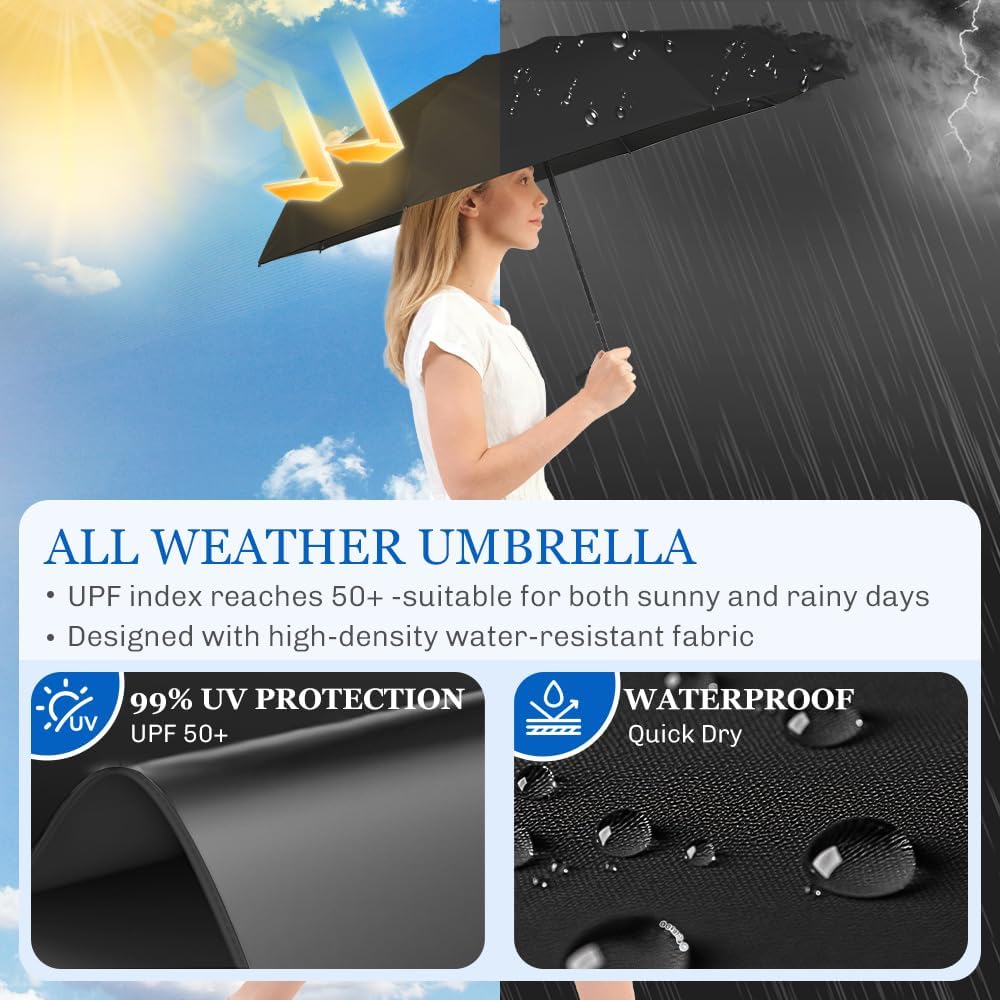 TOPSAIL Mini Umbrella Compact for Travel, UV Sun Protection(UPF50+), Waterproof for Light Rain, Suitable for Women & Kids With a Case, Manual Folding Small Pocket Size Ufor Backpack/Purse