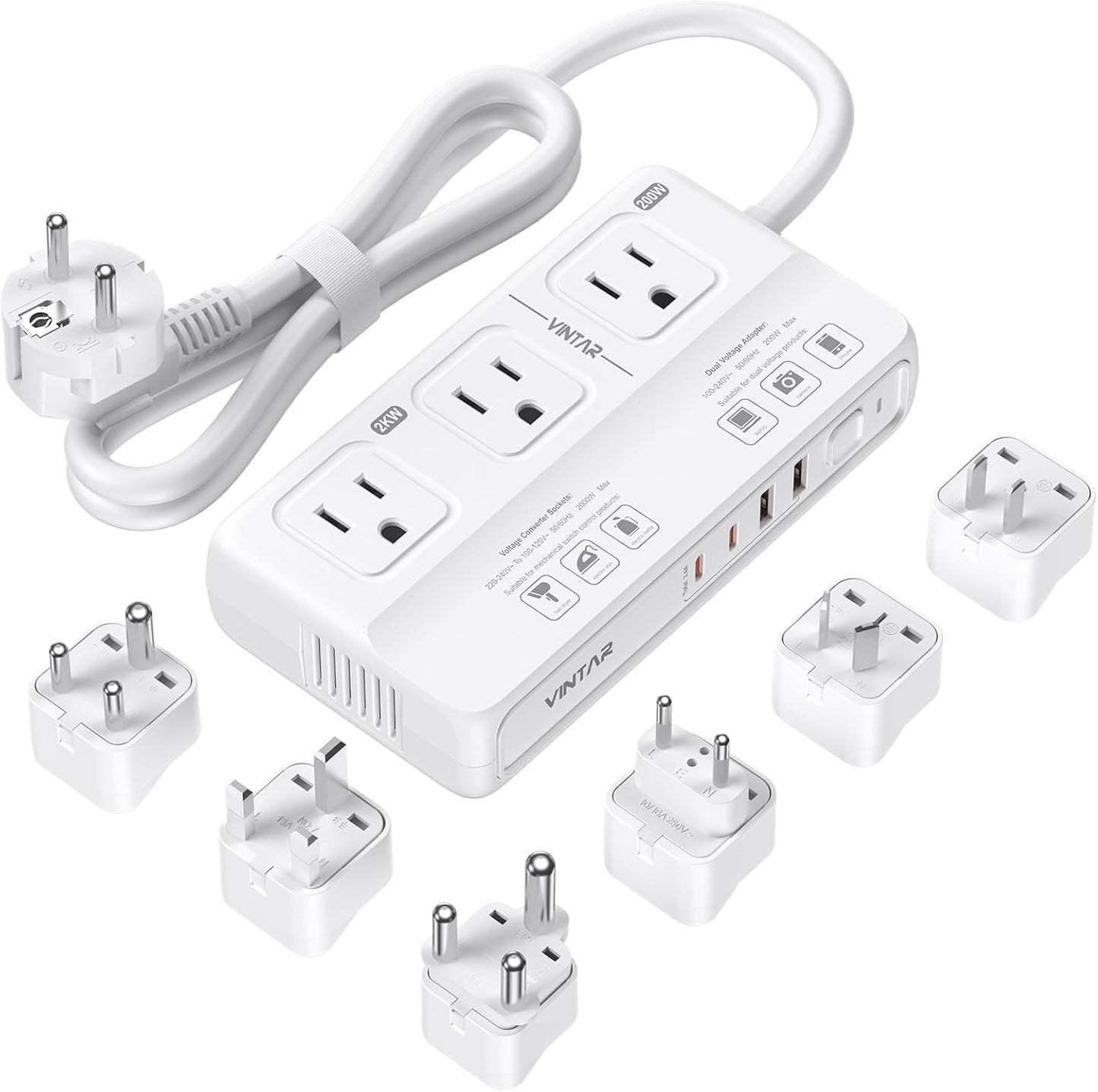 220V to 110V Voltage Converter, VINTAR 2000W Universal Travel Adapter Voltage Converter US to Europe, International Step Down Transformer Power Converters Adapter Combo for EU UK JP AU in SA