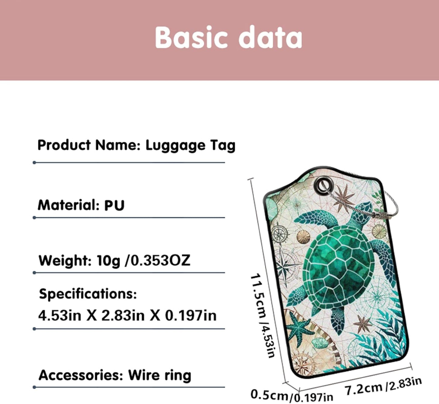 Turtles Leather Luggage Tags for Suitcases, PU Cruise Ship Travel Bag Tags with Privacy Cover ID Label with Stainless Steel Loop for Women Men Girls Cute Backpack Gift 2 Pack (Green Blue)
