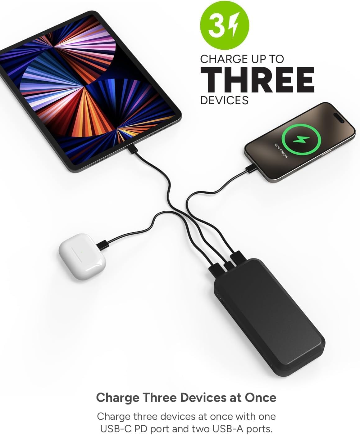 Mophie powerstation prime20 - Ultra-Compact Portable Power Bank with 20,000mAh Internal Battery, 18W USB-C PD Fast Charging, 3-Device Simultaneous Charging, Dog Paws