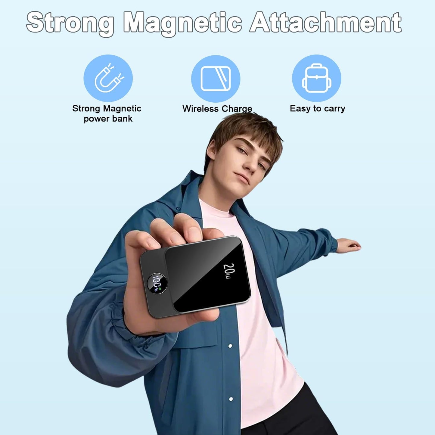 Magnetic Portable Charger, Power Bank 10000mAh with PD 20w Fast Charging, USB C in&Out Battery Pack, Compatible with Mag-Safe for iPhone 13/14/15/16/17 Pro/Pro Max Series, Samsung, Android, and More