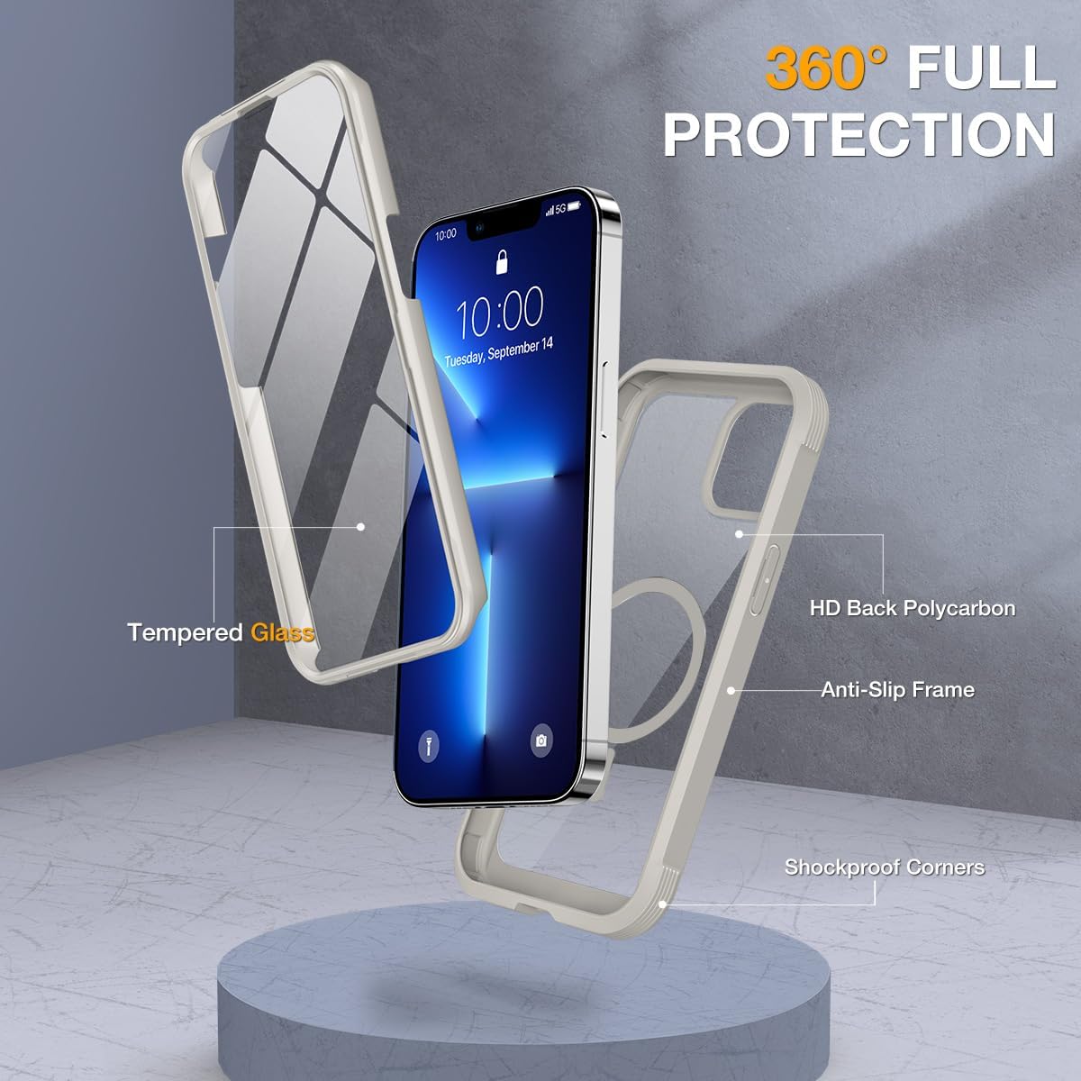 Miracase for iPhone 13 Pro Case 6.1",with MagSafe,Built in Screen Protector,Full-Body Protection(Titanium)