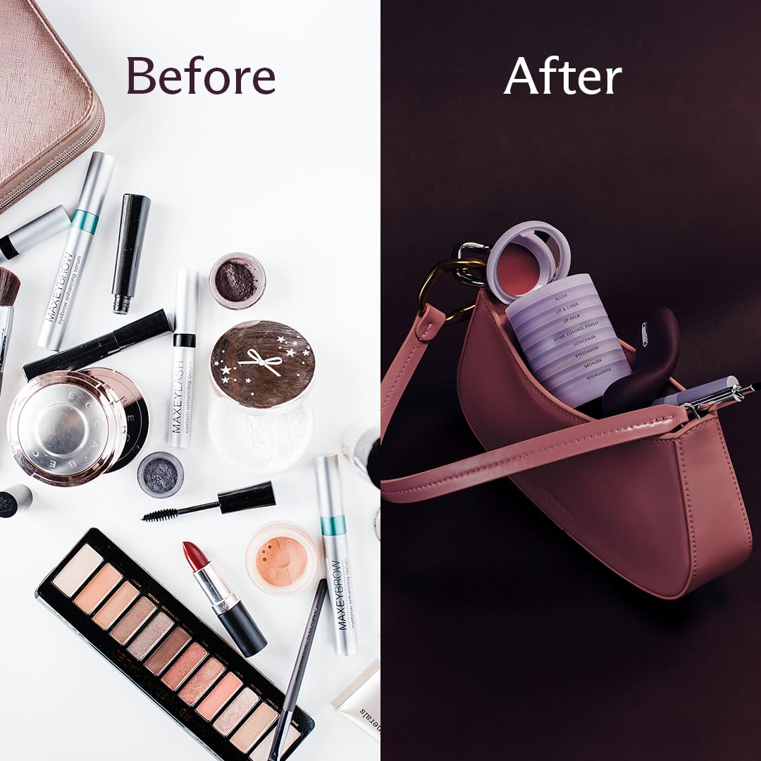 Subtl Beauty 3-in-1 Makeup Stack – Cream Bronzer, Powder Highlighter & Lip Glaze for On-the-Go Touch Ups – Lightweight, Travel-Friendly, Blendable Balm (Fair/Biscotti)
