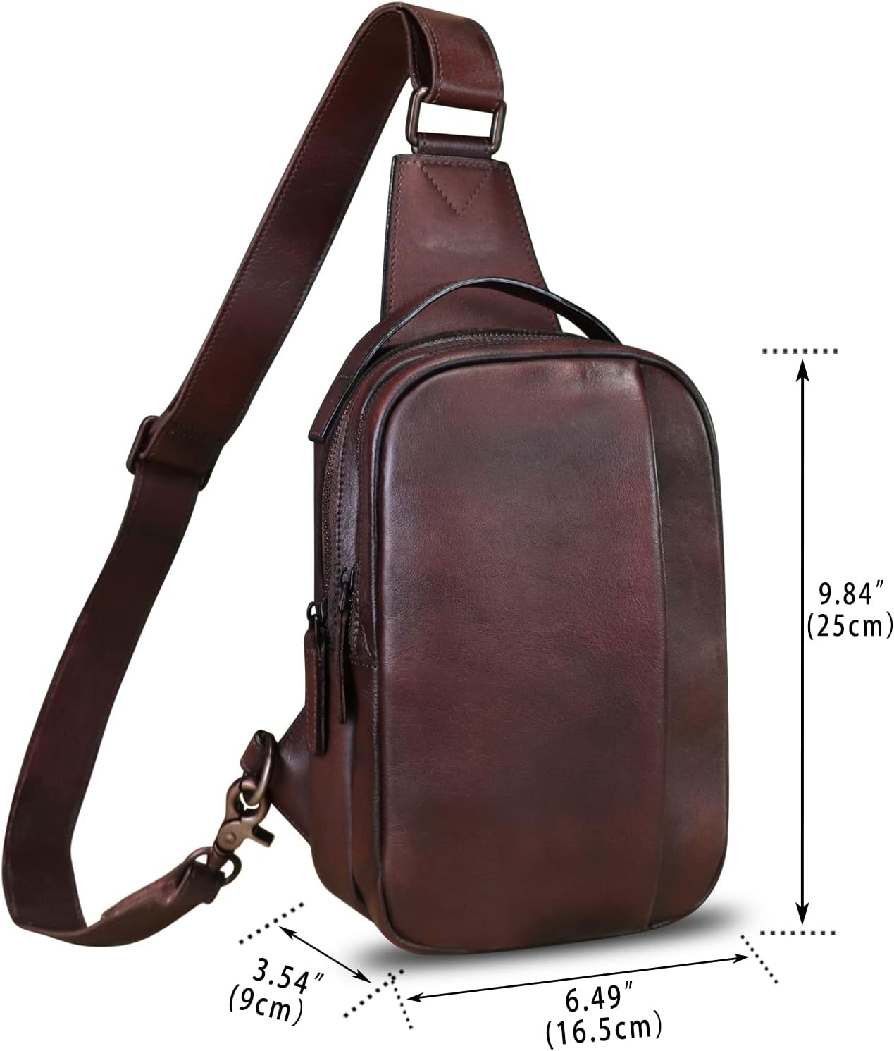 Genuine Leather Sling Bag Crossbody Purse Retro Handmade Hiking Daypack Motorcycle Shoulder Backpack Vintage Chest Bags (Coffee)