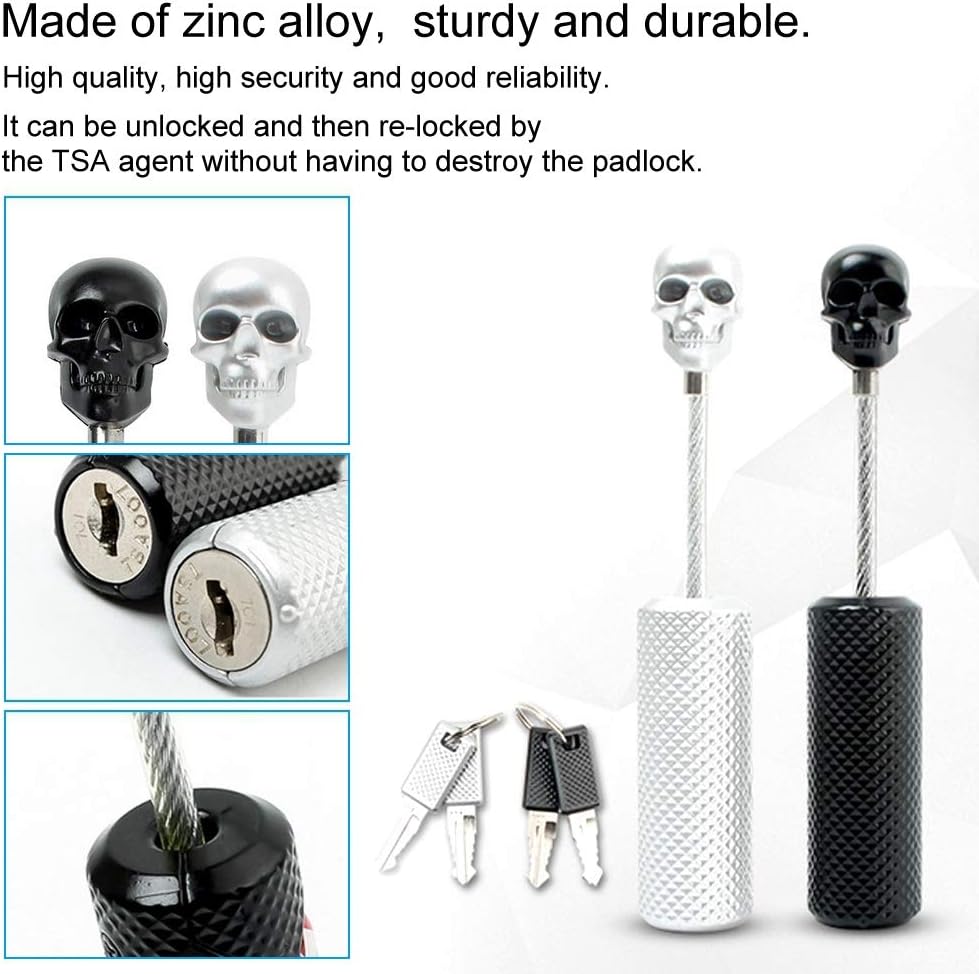 Safe Suitcase Lock, Skull Lock Wire Rope Customs Lock Zinc Alloy Locks with Keys for Suitcases,trolley Case, Trunk, Backpack (Black)