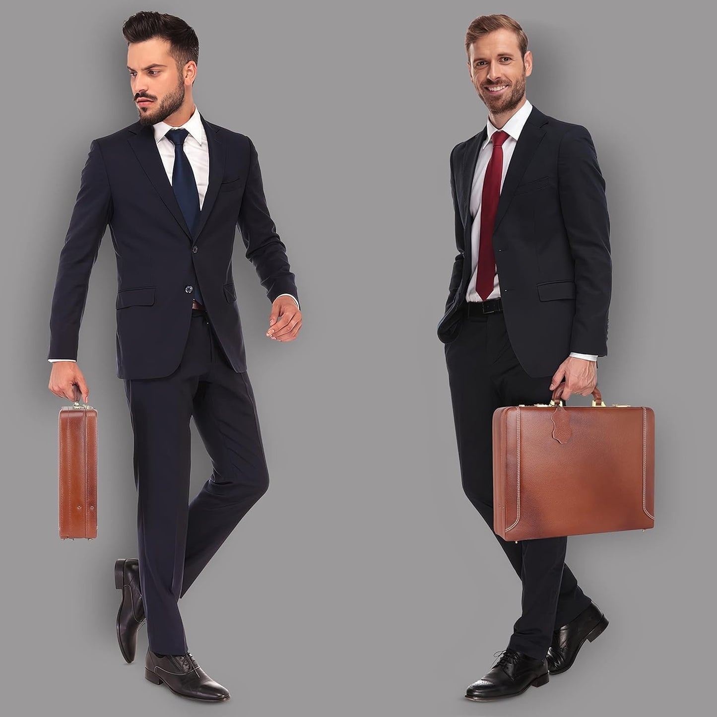 Full Grain Leather Briefcase Attache Case For Unisex Size L18 x W5 x H12 Inches Expandable