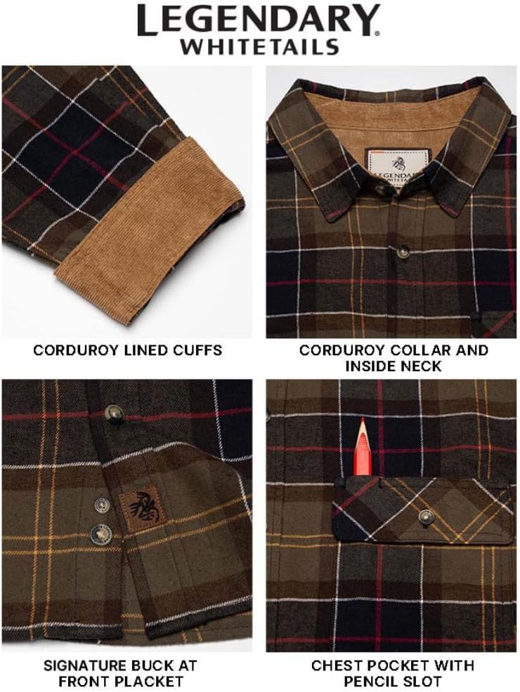 Legendary Whitetails Men's Flannel Shirt Long Sleeve Button Down 100% Cotton