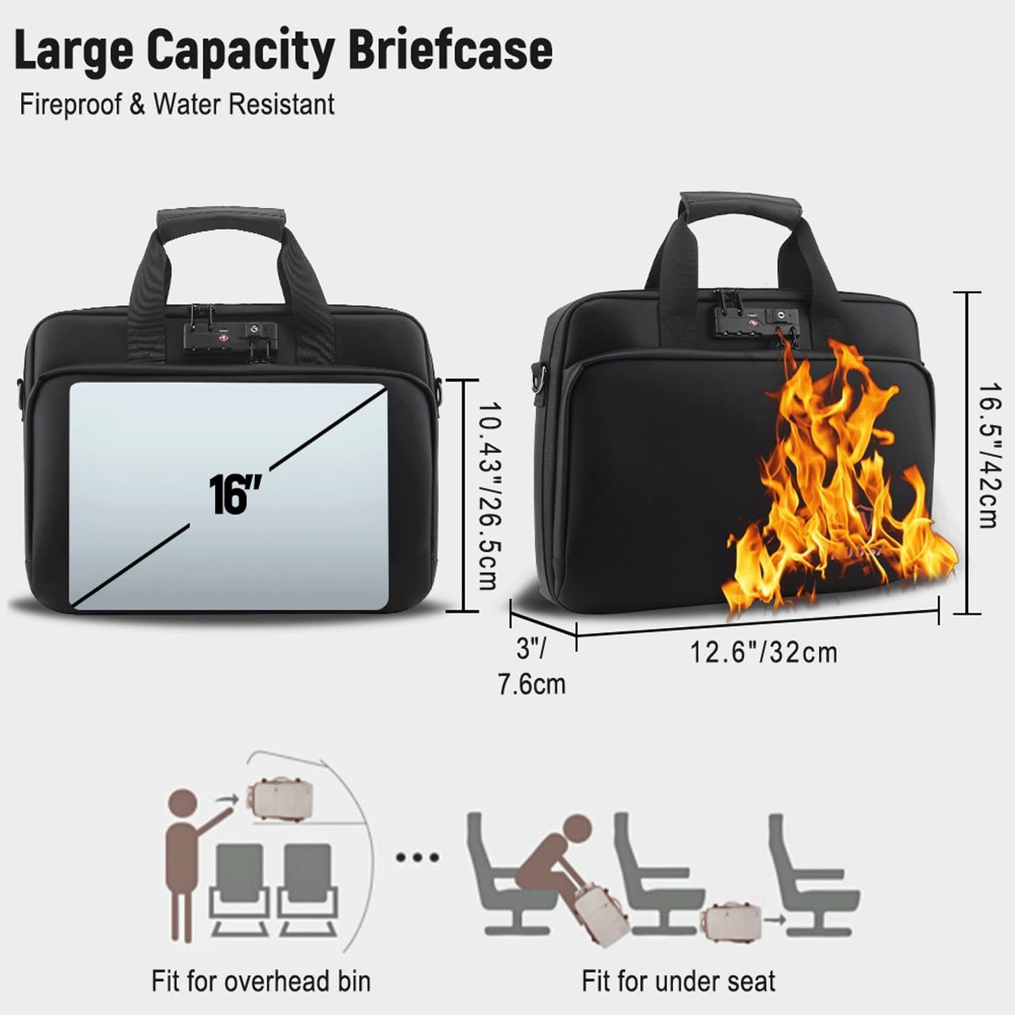 Fireproof Laptop Bag, Important Document Organizer, Shockproof Messenger Bag Briefcase for Travel & Business, w/ 13 Pocket Expanding File Folder, Accordion File Organizer, Legal Size File