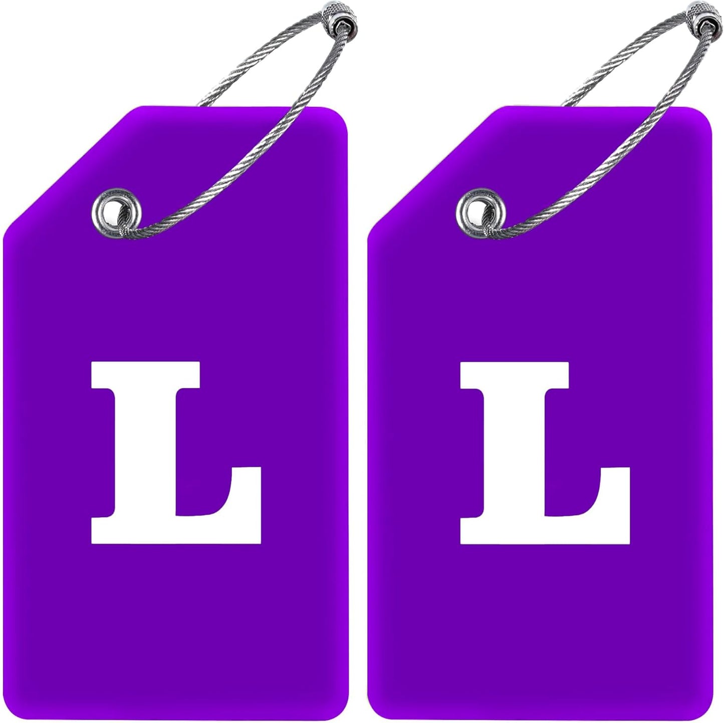Gostwo 2 Pack Silicone Luggage Tags for Suitcases, 26 Initial Letter Baggage Labels Handbag School Bag Suitcase Instrument Tag with Stainless Steel Loop(Purple) (Letter L)
