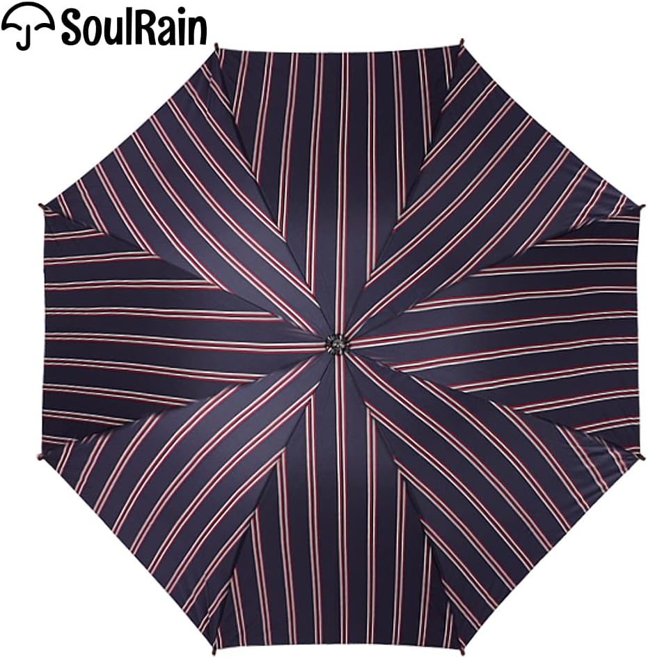 SoulRain 48" Arc Classic Wood Handle Umbrella Auto Open Windproof clear Unbreakable Stick Rain Umbrella (Elegant Stripes)