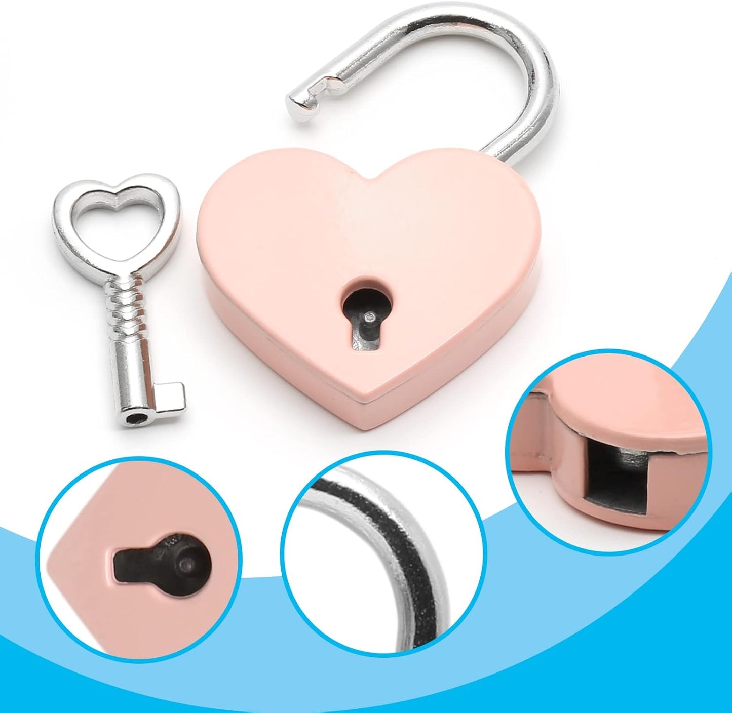 4 Pcs Pink Padlocks Key Lock with Key, Mini Love Heart Head Luggage Locks, Modern Fashion Style