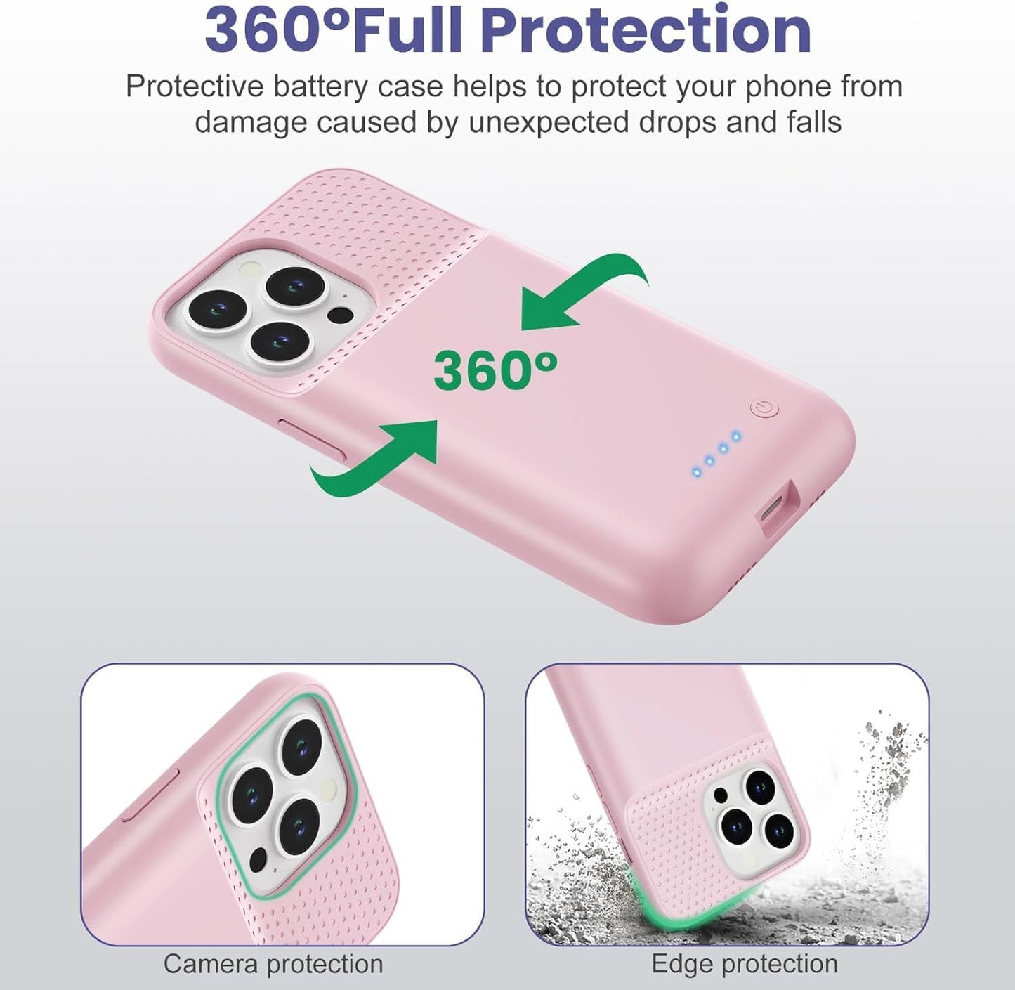 Battery Case for iPhone 14 Pro Max/14 Plus/13 Pro Max/12 Pro Max, [2024 Upgraded] Ultra-Slim 8600mAh Portable Extended Charger Case for iPhone 12 Pro Max Charging Case (6.7inch),Rosiness