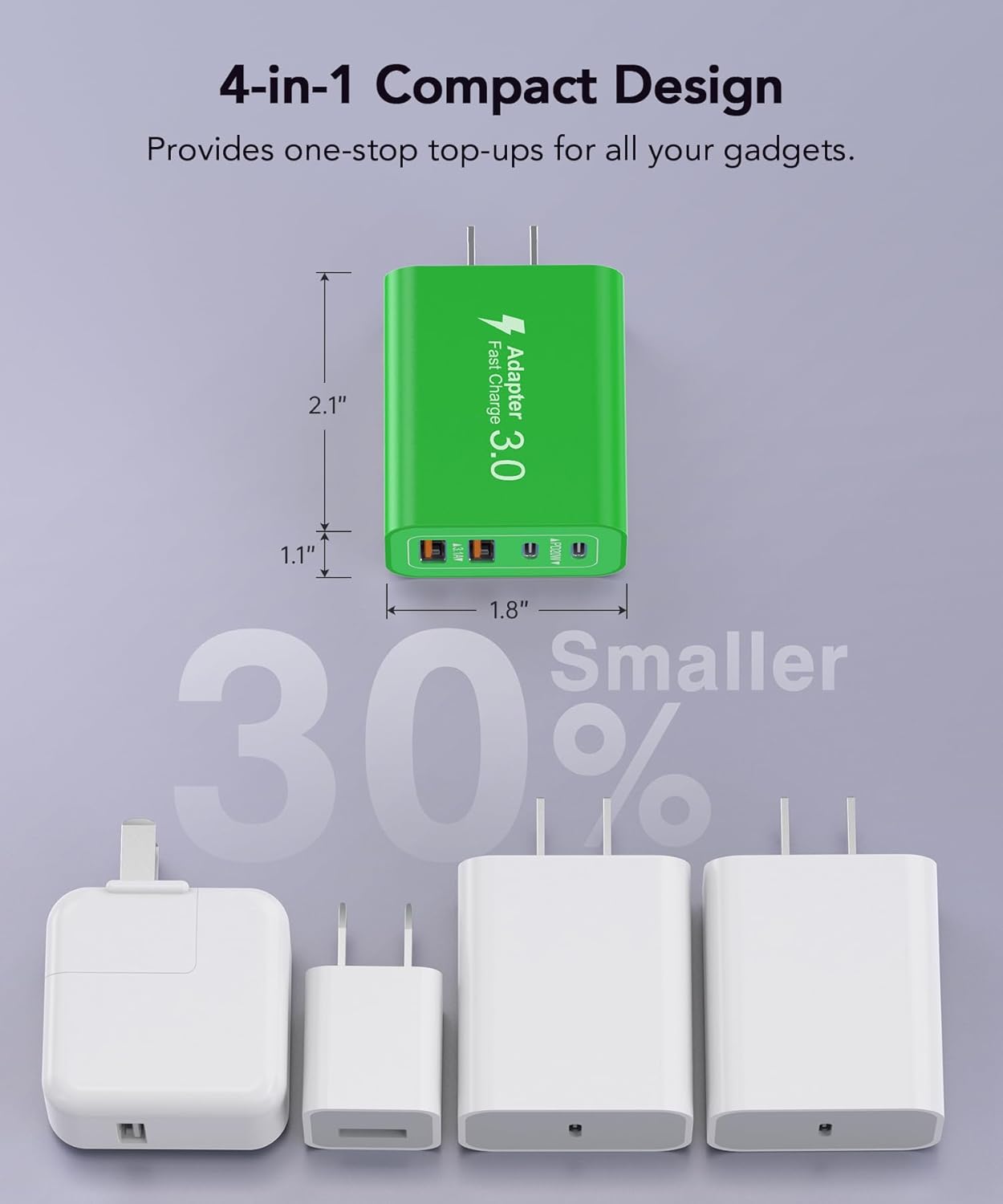 40W USB C Charger Block, 2-Pack 4-Port Type C Fast Charging Brick Dual PD&QC Wall Plug Adapter Power Brick for iPhone 13/14//15/16/17 Pro Max Plus/iPad/Airpods/iwatch/Samsung Galaxy (Green)