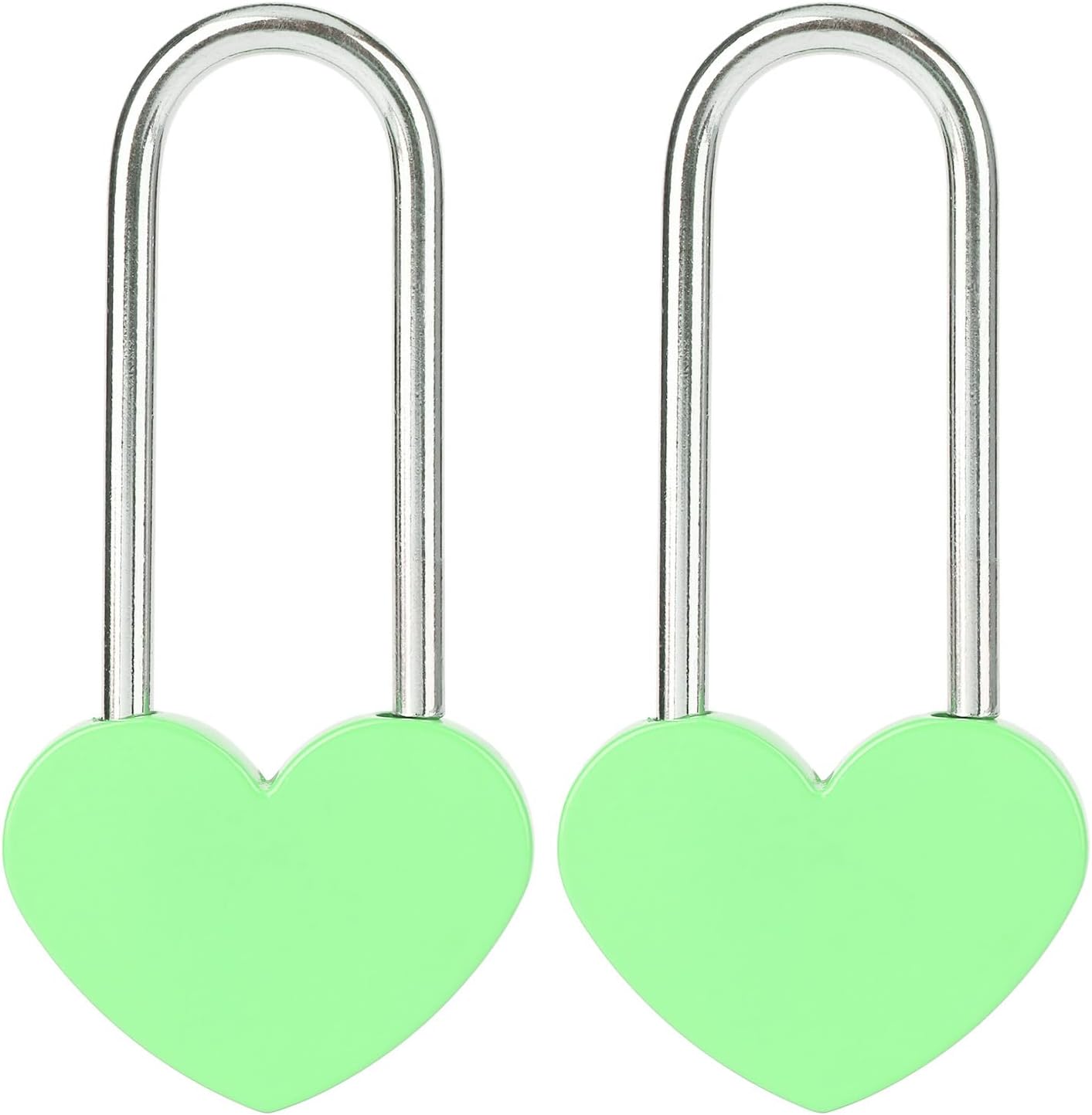 2PCS 3.5" 50mm Love Lock Heart Padlock,Green Single Heart Wish Lock for Lovers Wedding,Valentines,Anniversary,Travel, Wish Day, Bridge(NO Key)