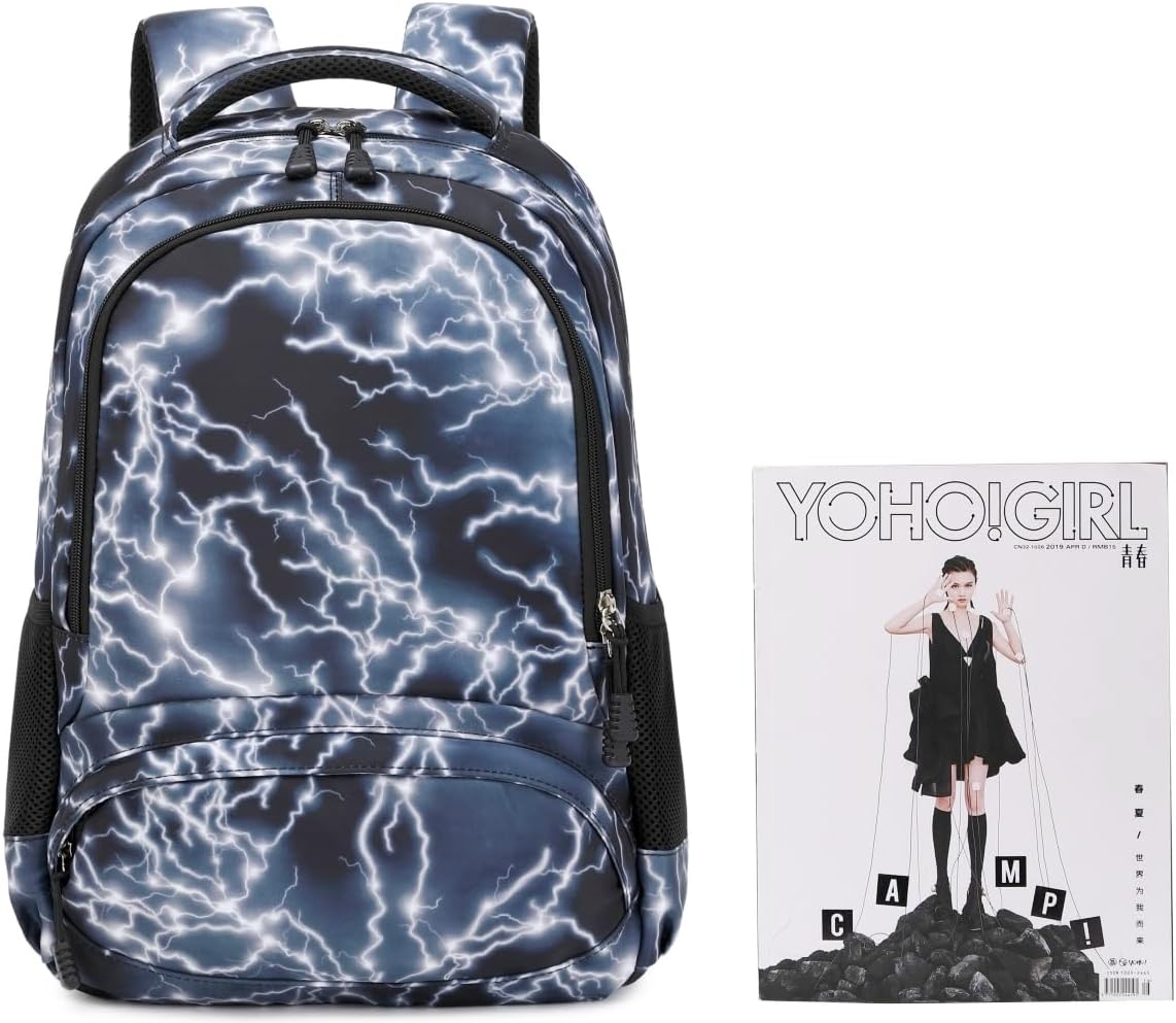 Boys Backpack for Elementary Kids Bookbag Middle School Bags Heavy Duty Soccer Laptop Durable Waterproof 18 In (6-Black Lightning)