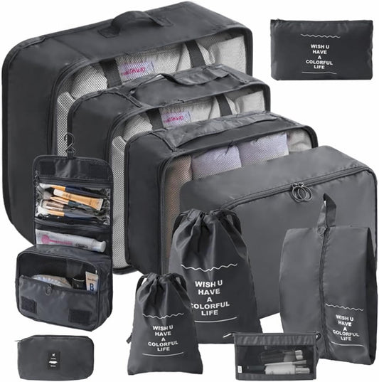 Packing Cubes Storage Bags 11 Pieces-Luggage Organizers Classify Store Clothing Efficiently for Travel Outdoor Home (Black, 11 Pieces)