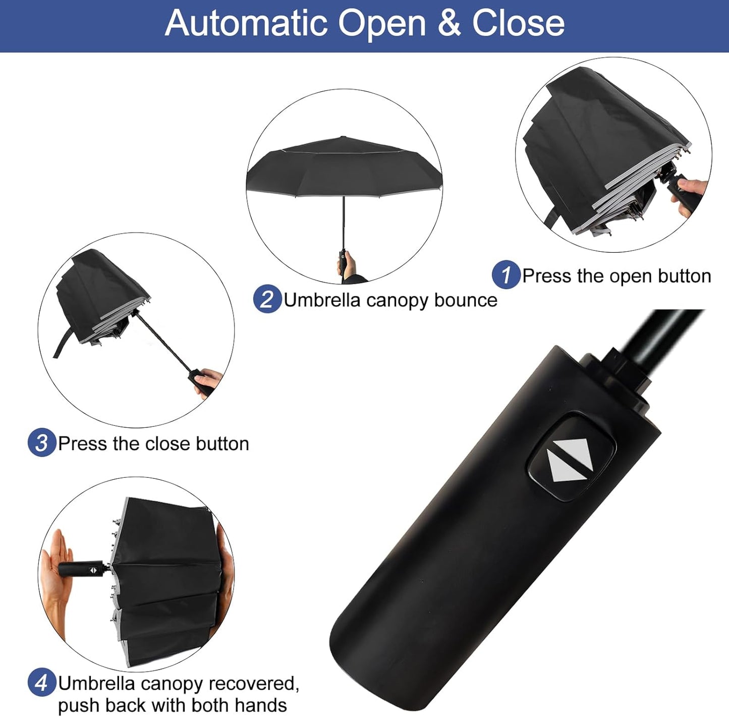Satol Extra Large Golf Umbrella, 46/54/62 Inch Windproof 10 Ribs Vented Double Canopy Reflective Strips Automatic Open/Close Waterproof UV Protection Portable Compact Umbrella for Outdoor & Travel
