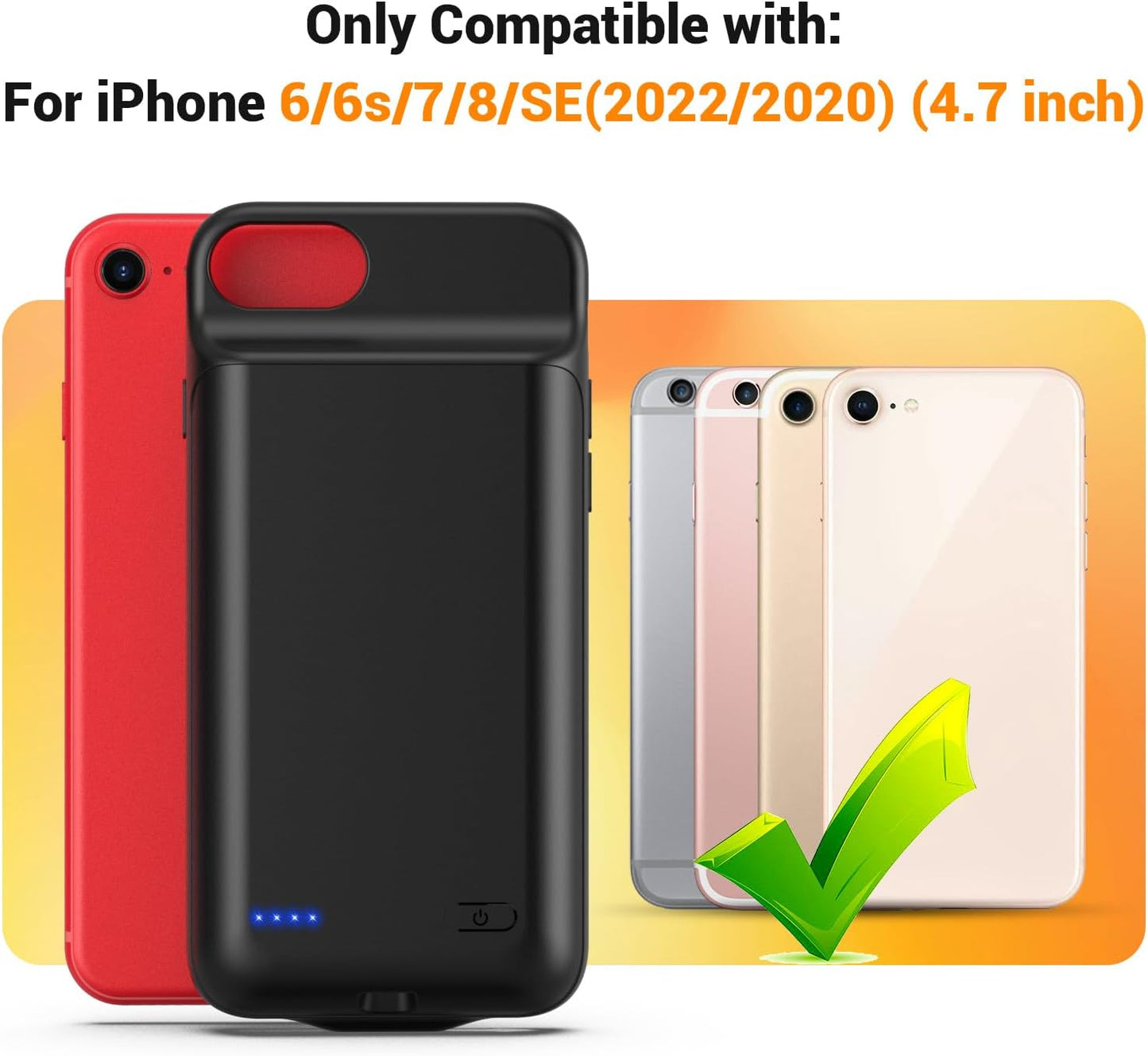 Battery Case for iPhone 8, 7, 6S, 6 SE(2020/2022) (4.7 inch), 2025 Upgraded High Capacity 7000mAh Battery Pack Rechargeable Charger Case External Charging Case with Tempered Glass Screen Protector