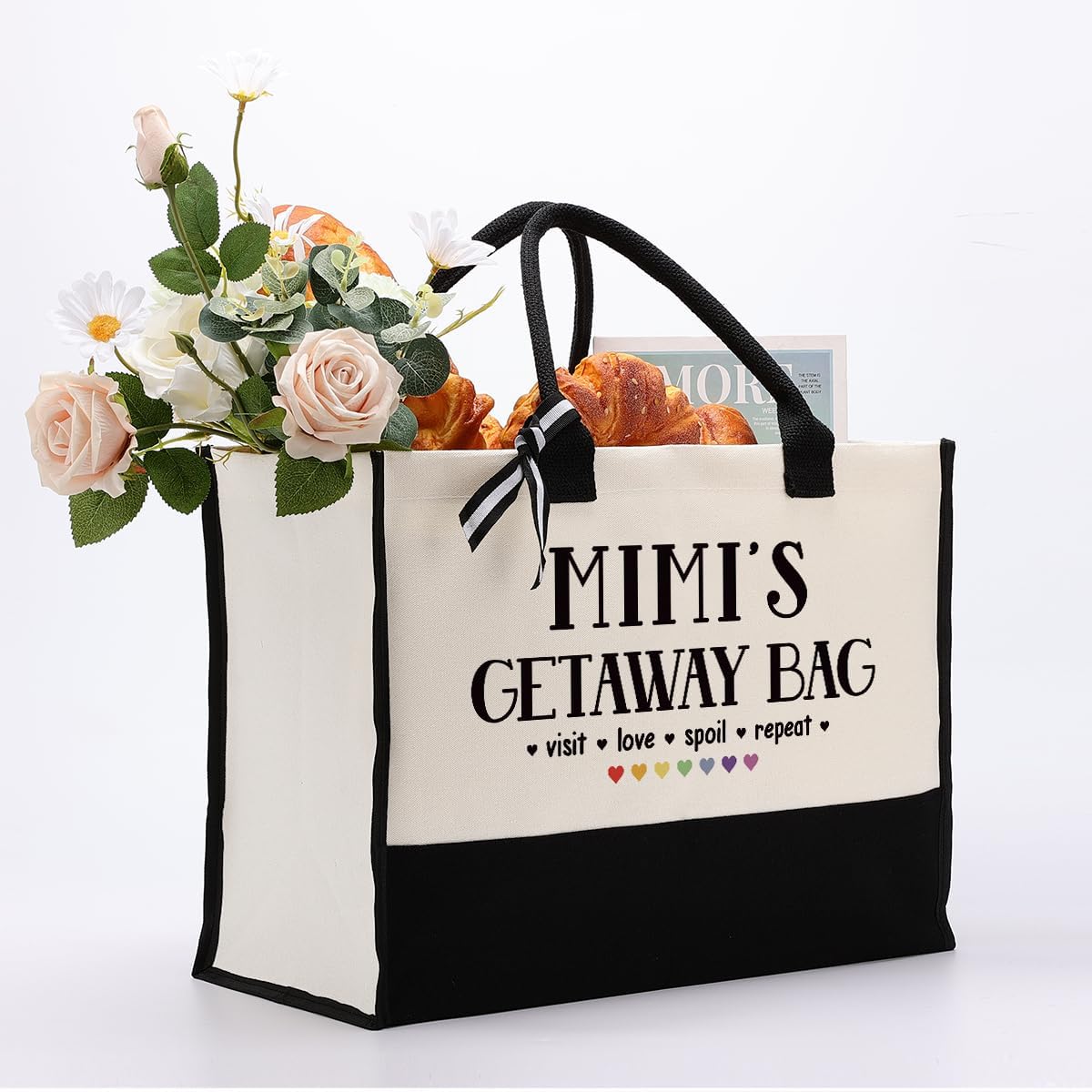 EDCTO Canvas Bag Gift for Mimi, Mummy Gift, MIMI's Getaway Bag, Cotton Canvas Tote Bag, Shoulder Beach Bag, Reusable Shopping Bag, Women Canvas Bag Gift for Mom Grandma, Birthday Mother's Day Gift