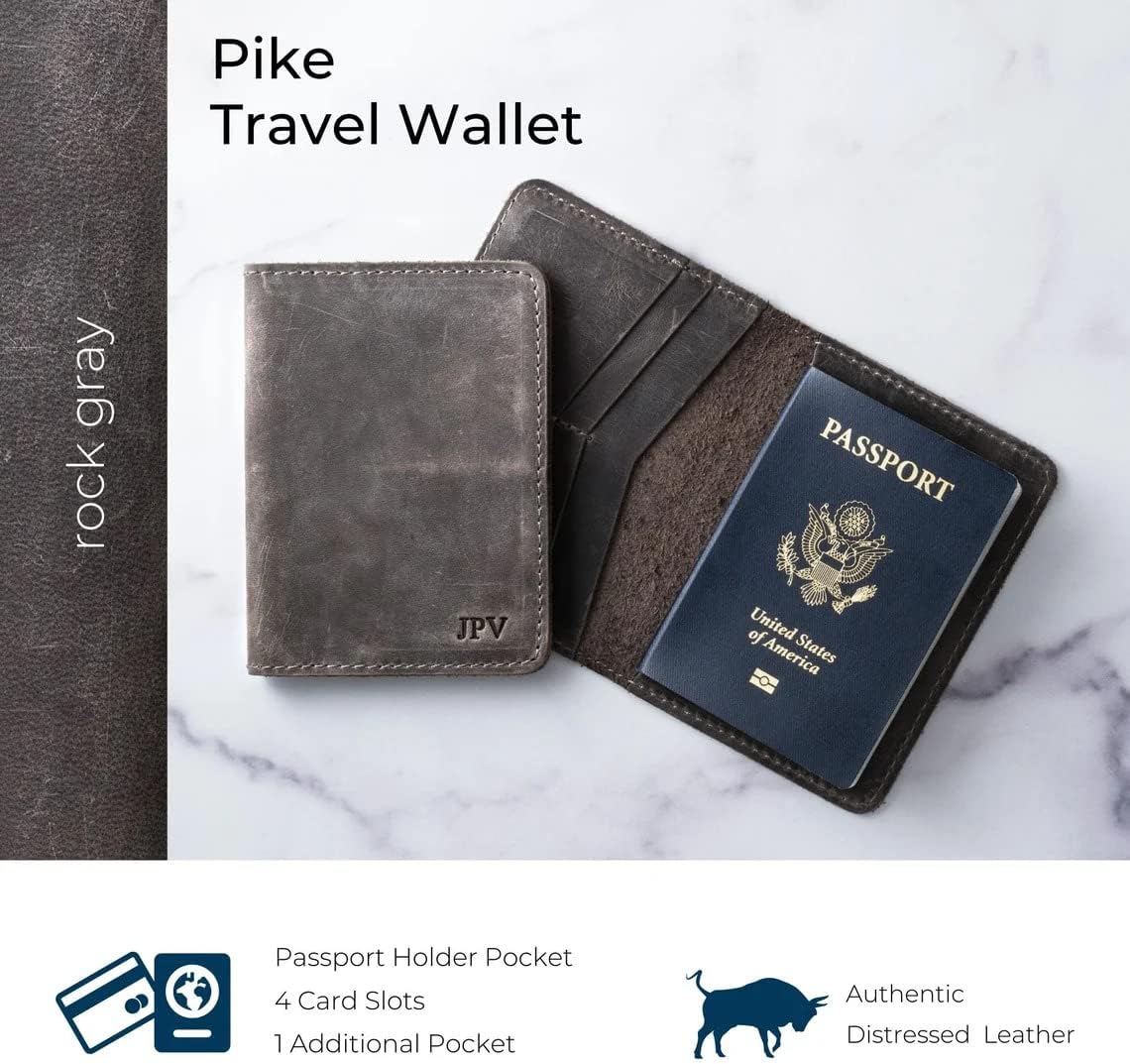 PEGAI Standard Full Grain Crazy Horse Leather Passport Holder | Custom Travel Passport Cover & Organizer | Handcrafted Leather Passport Wallet for Men and Women | Pike (Rock)