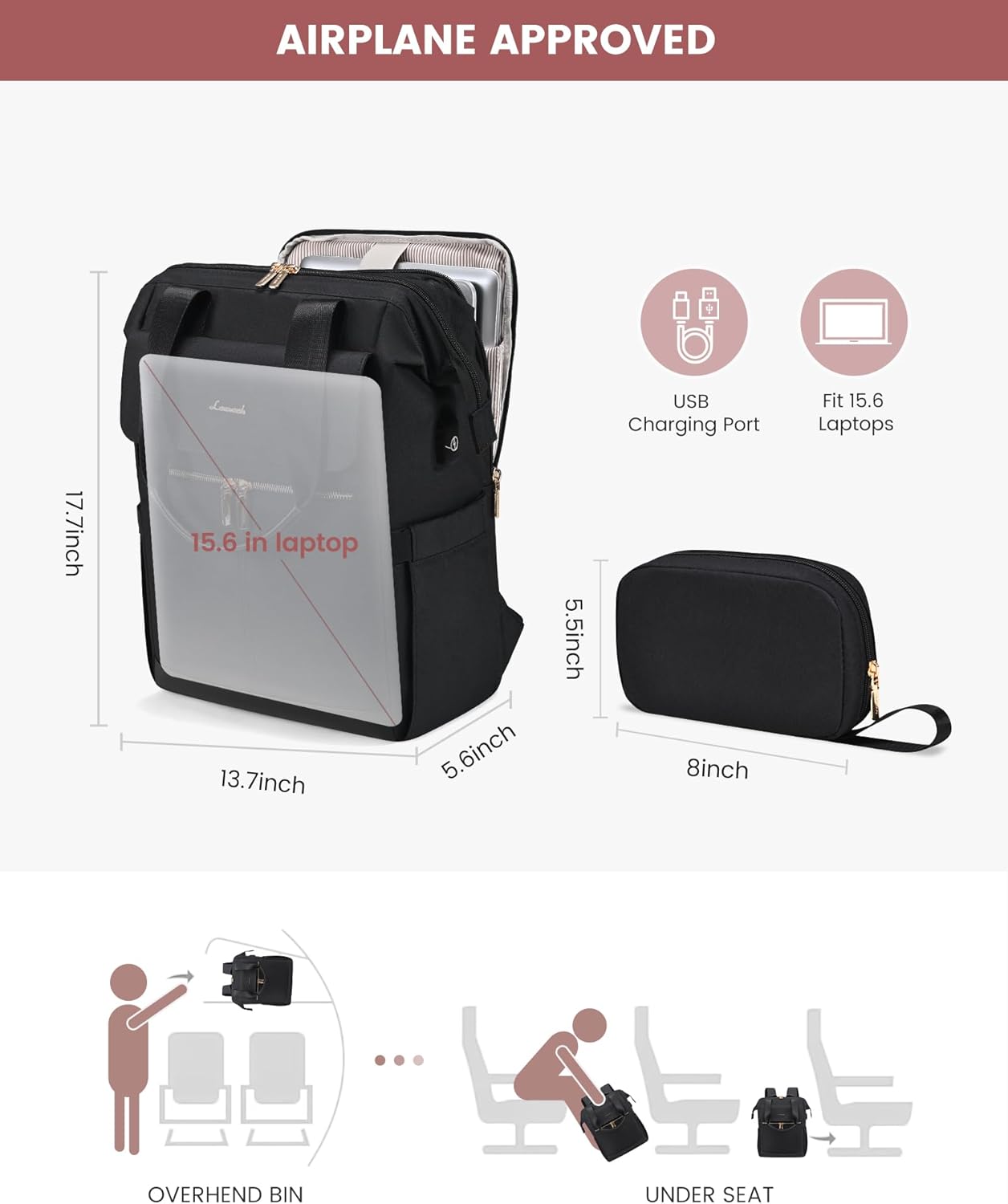 LOVEVOOK Laptop Backpack for Women, 15.6 Inch Work Laptop Bag with USB Port, Fashion Teacher Nurse Backpack Purse, Waterproof Travel Computer Backpack with Organizer Bag, 2PCS