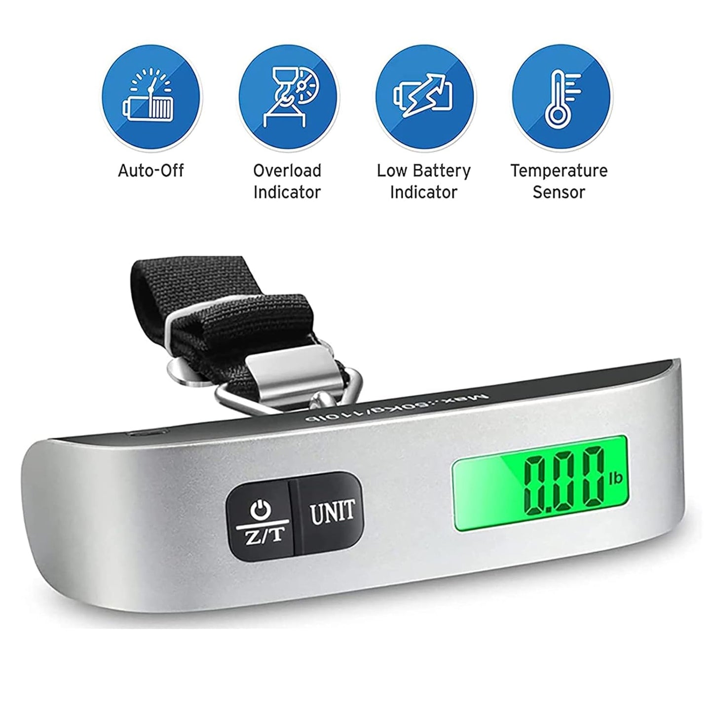 ROTOPATA Travel Luggage Weight Scale with Hook, Portable Hand Digital Scale for Suitcase Bag Baggage with Backlit LCD Display, Temperature Sensor, Pesas para Maletas de Viaje(Silver Black)