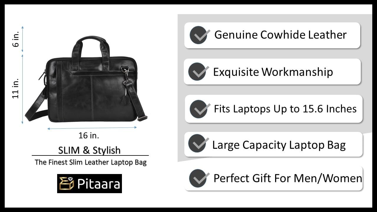 Pitaara Genuine Leather Messenger Laptop Bag For Men And Women, Fits Laptop Size 16"