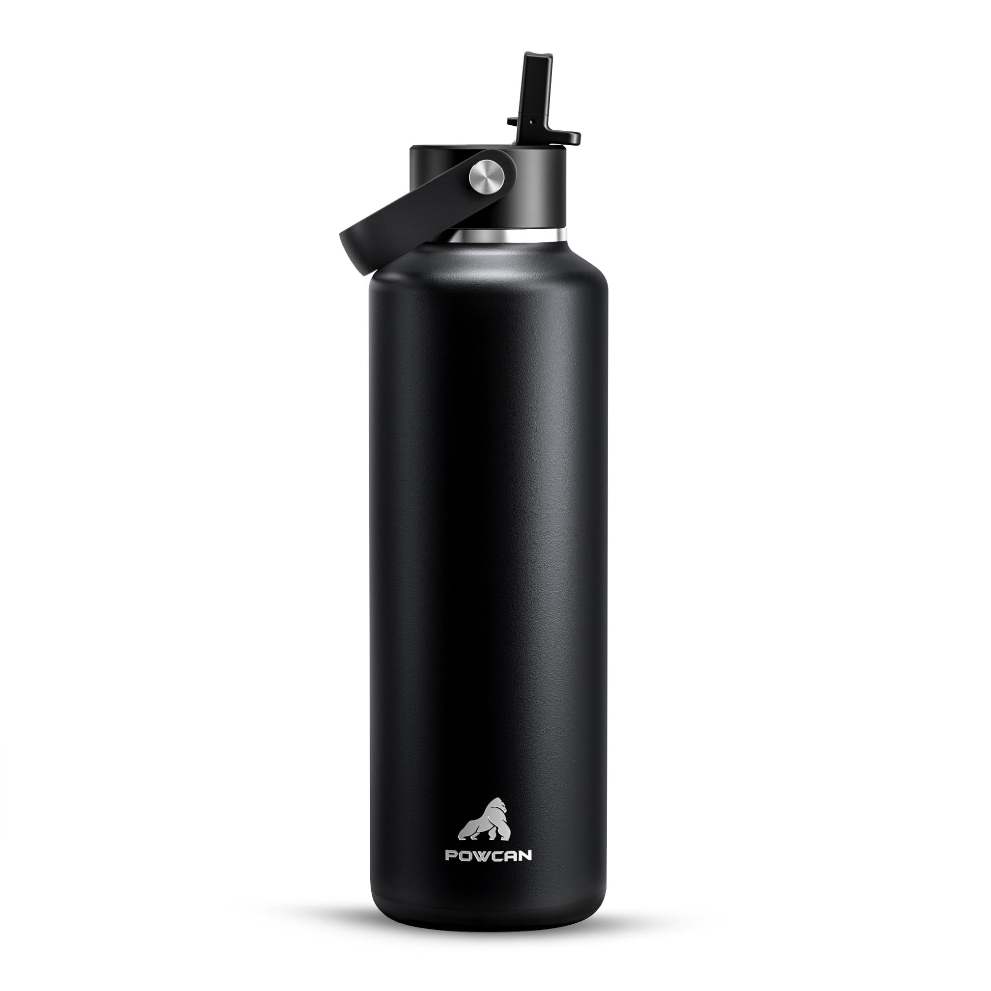 POWCAN 24 oz Slim Insulated Water Bottle with Straw: Leakproof, Keep Cold 24H, Cupholder Friendly