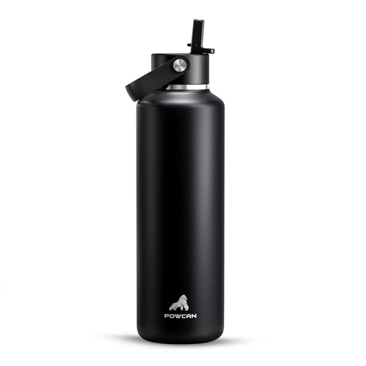 POWCAN 24 oz Slim Insulated Water Bottle with Straw: Leakproof, Keep Cold 24H, Cupholder Friendly