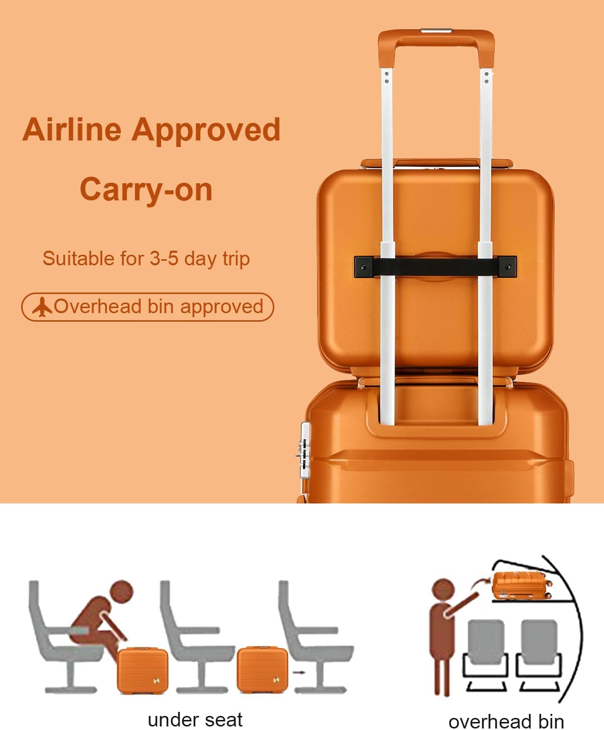 Somago 20 Inch Carry On Luggage Sets Hardside Suitcase with Double Spinner Wheels and TSA Lock YKK Zipper (Sunset Orange,14/20)