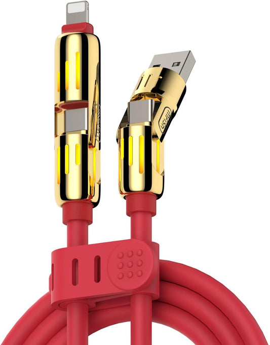 MFish 4-in-1 Universal USB Charging Cable with Carrying Case – 240W Max Fast Charger Cord, USB-A, Dual USB-C & Lighting, for iPhone 14/15/16/17 Series, iPad & MacBook and More (Red, 6.6Ft)