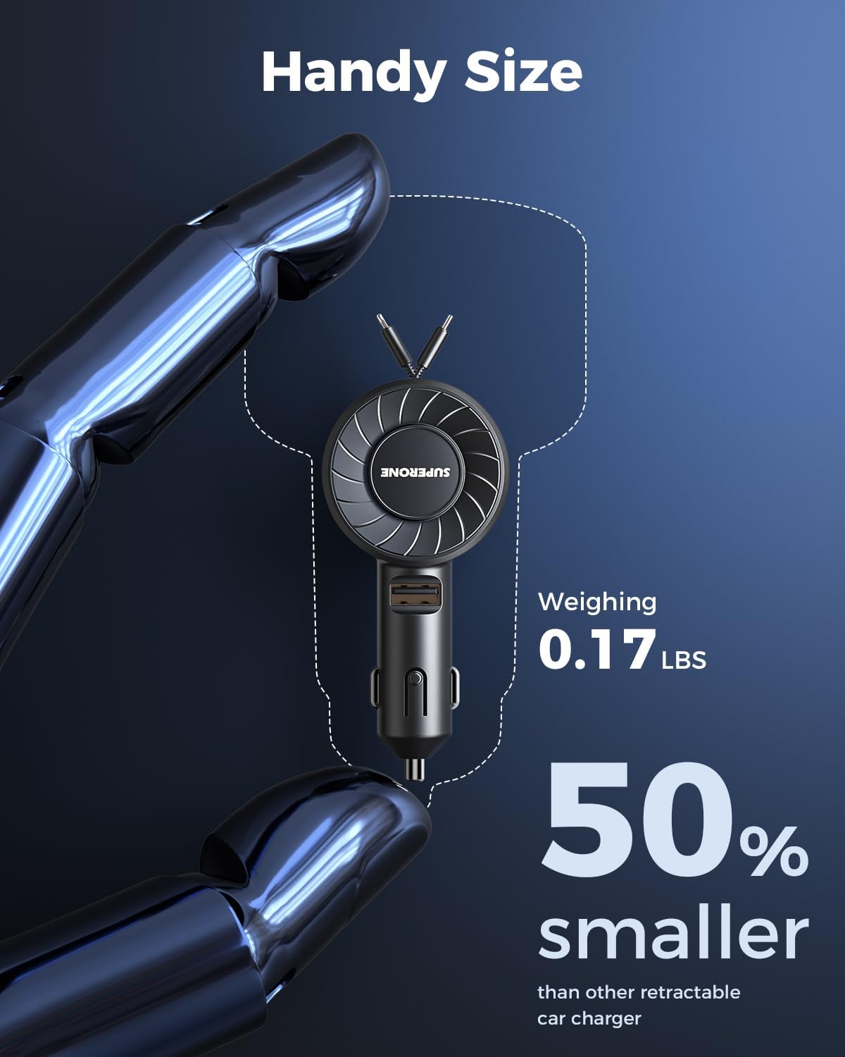 SUPERONE Retractable Car Charger with Retractable Cords, Small Fast Charge Retractable Car Phone Charger for iPhone and Android, Compatible with iPhone 17/16/15/14/13/12/11 Pro Max Samsung