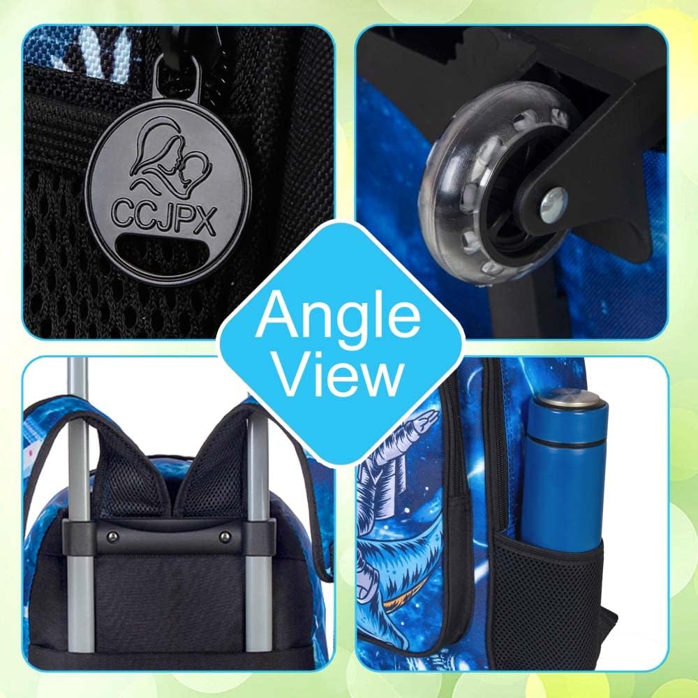 3PCS Rolling Backpack for Girls and Boys， Kids Unicorn Dinosaur Wheeled Bookbag