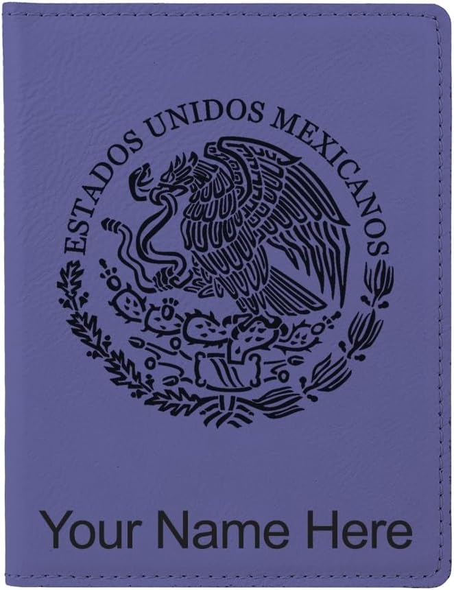 LaserGram Faux Leather Passport Holder, Flag of Mexico, Personalized Engraving Included (Dark Purple)