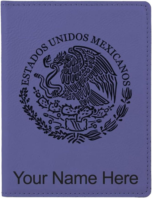 LaserGram Faux Leather Passport Holder, Flag of Mexico, Personalized Engraving Included (Dark Purple)