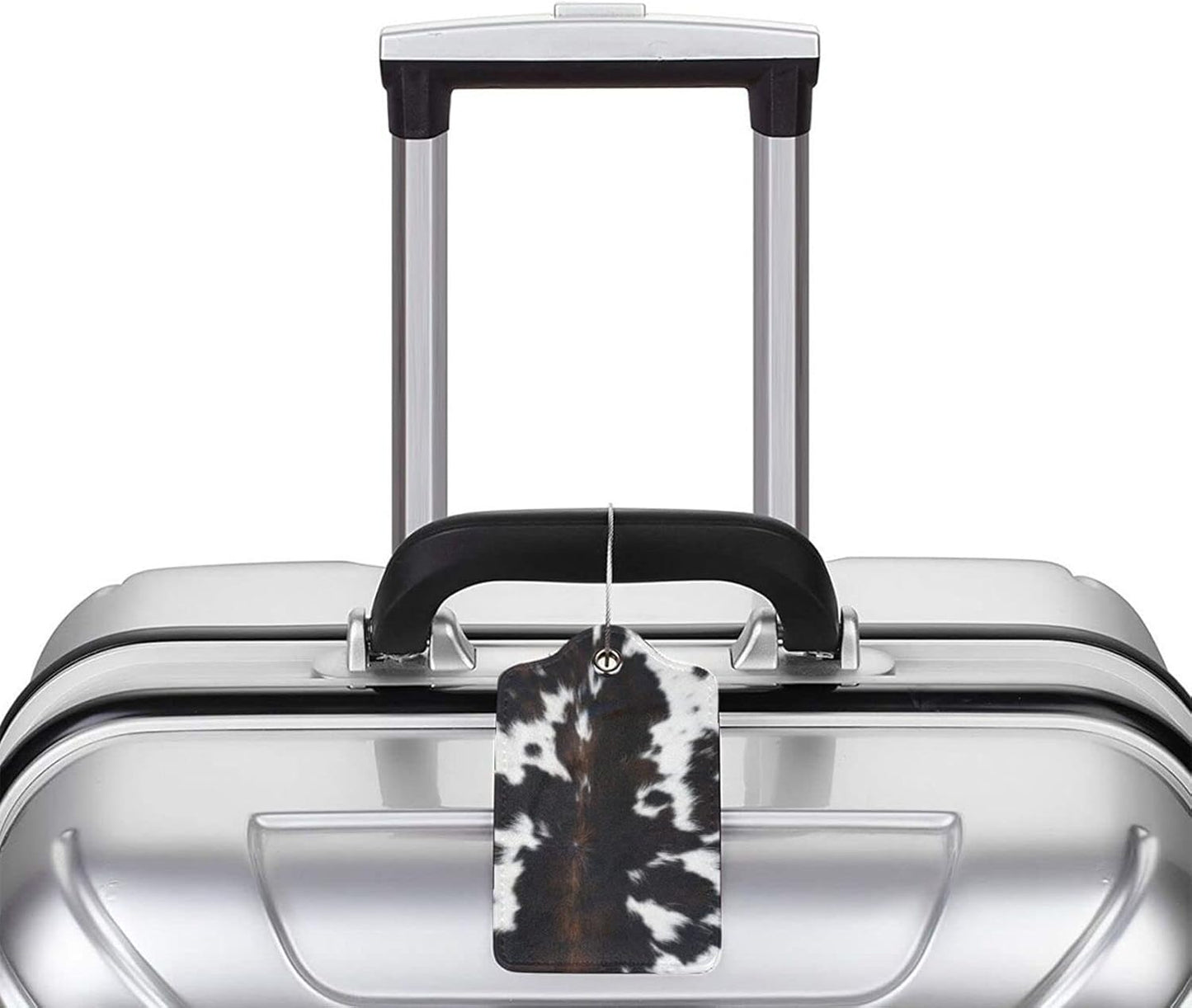 Cow Print Luggage Tags Set of 2 Leather Stainless Steel Loop Label Tag for Travel Bag Suitcase