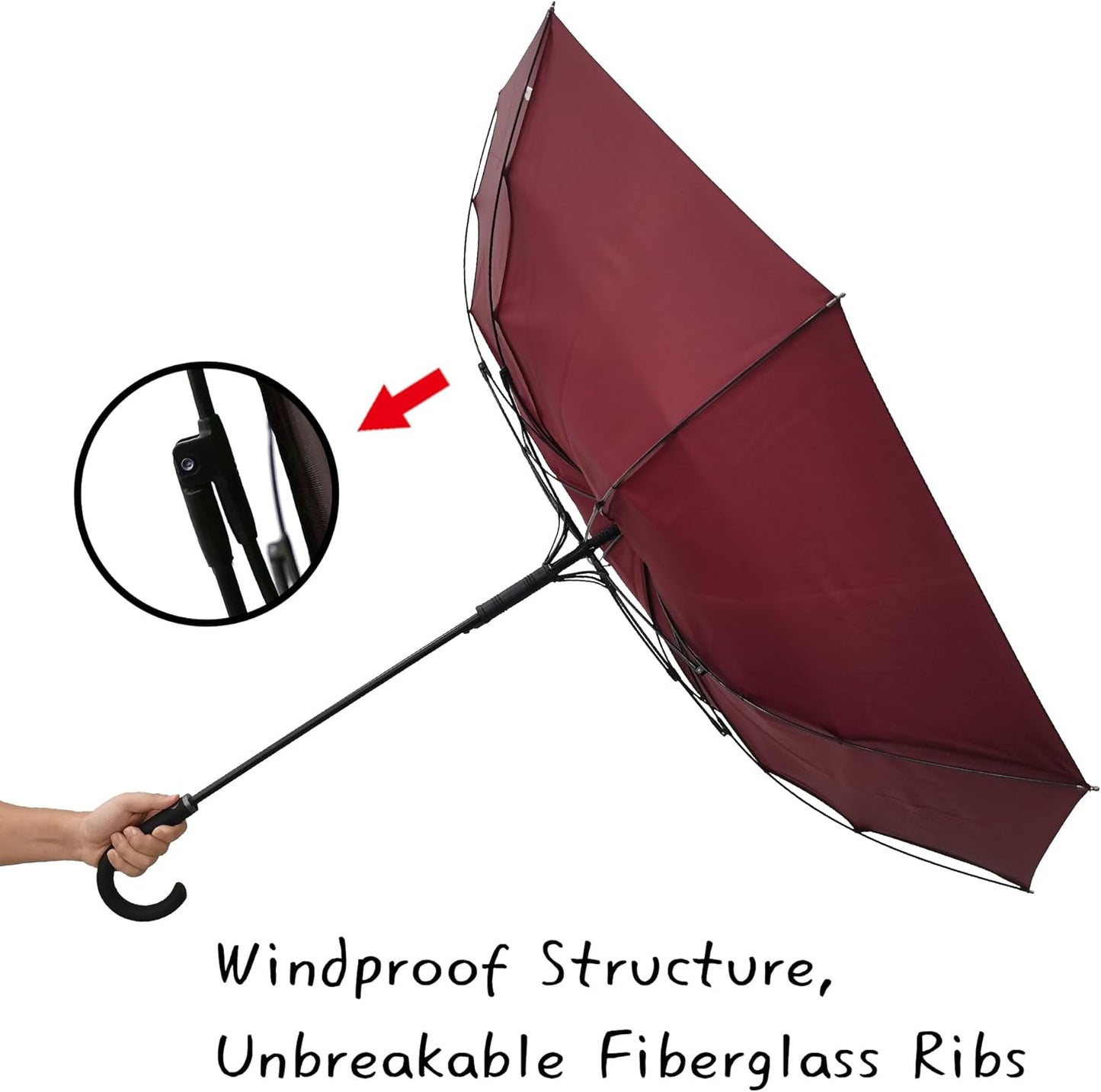 Large Stick Umbrella Windproof Automatic Open 50 Inch Umbrella with Hook Handle,Over Sized J Handle Umbrellas for Men and Women,Windproof Unbreakable Stick Rain Golf Umbrella.