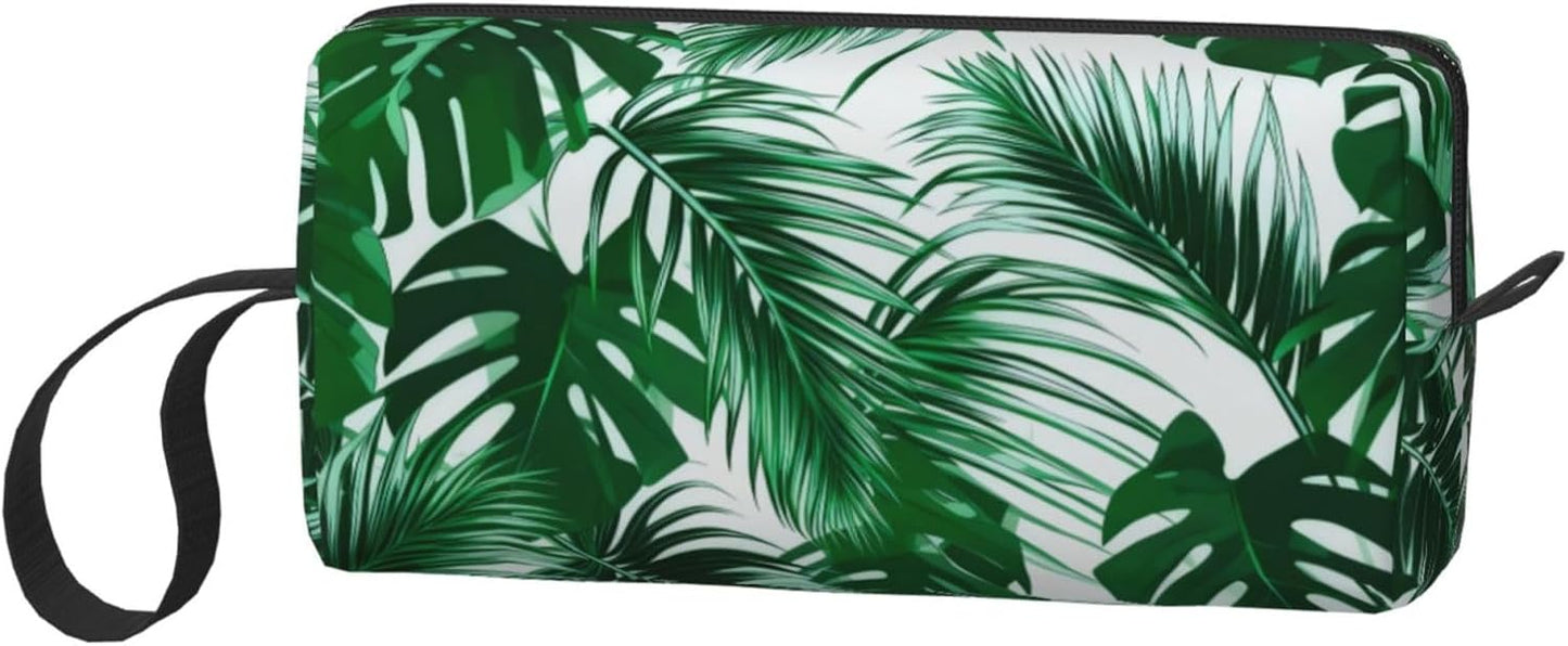 Tropical Monstera & Palm Leaf Makeup Bag Small Organizer Small Travel Cosmetic Bags Compact Durable Oxford Fabric Multi-Purpose Storage Perfect for Travel, Gym, Daily Use