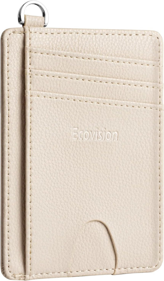 EcoVision Slim Minimalist Front Pocket Wallet, RFID Blocking Credit Card Holder Wallet with Detachable D-Shackle for Men Women