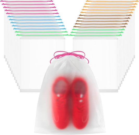 25 Pack Shoe Bags for Travel, 15.7" x 11.8" Large Clear Travel Shoe Bag with Colorful Drawstring Vacation Essentials Cruise Essentials Portable Drawstring Packing for Men & Women