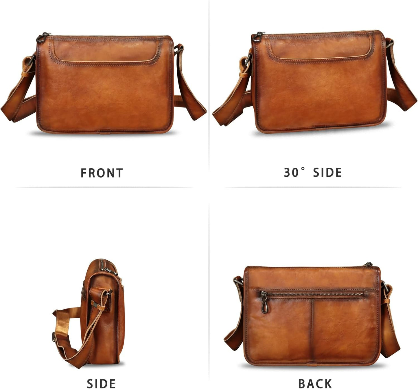 IVTG Genuine Leather Messenger Bag for Men Crossbody Shoulder Bag Casual Sling Daypack Business