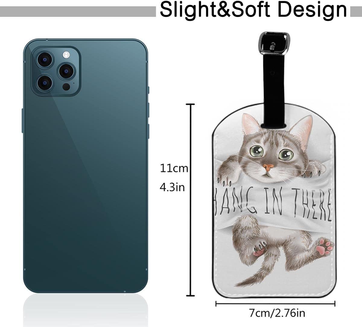 Cute Cat Hand On Sign Travel Baggage Bag Tags Quote Hand in There Cartoon Kitty Luggage Tags Travel Suitcase Tags with Name ID Card for Luggage Suitcase Schoolbag Lunchbag, 1 Pack
