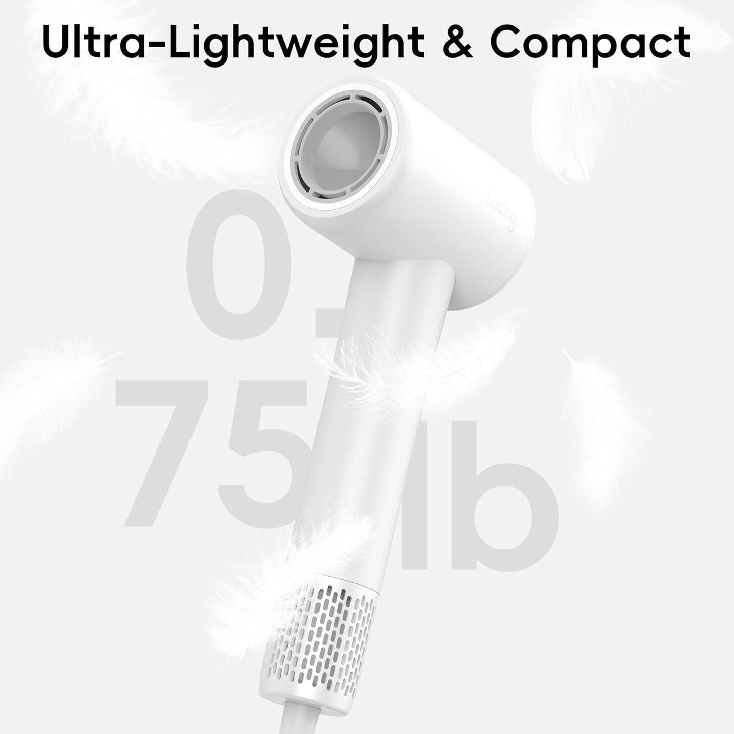 Hair Dryer, TurboLux 200 Million Negative Ionic 1500W High-Speed Blow Dryer for Fast Drying with Diffusers, Lightweight, Low-Noise Hair Dryer for Women with 110000 RPM Brushless Motor (Pearl White)