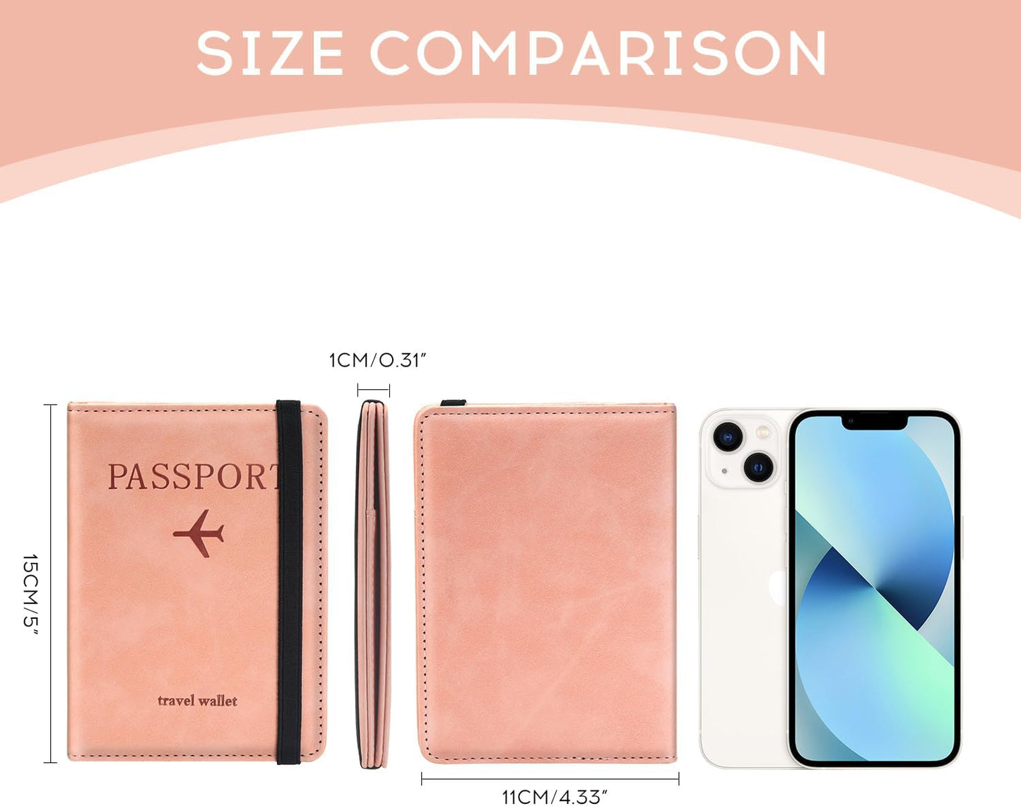 ILIYAH-Passport Cover-Passport Holder Travel Wallet-RFID-Blocking Passport Case Travel Accessories Card Holder Wallet Unisex Travel Gifts（Pink）