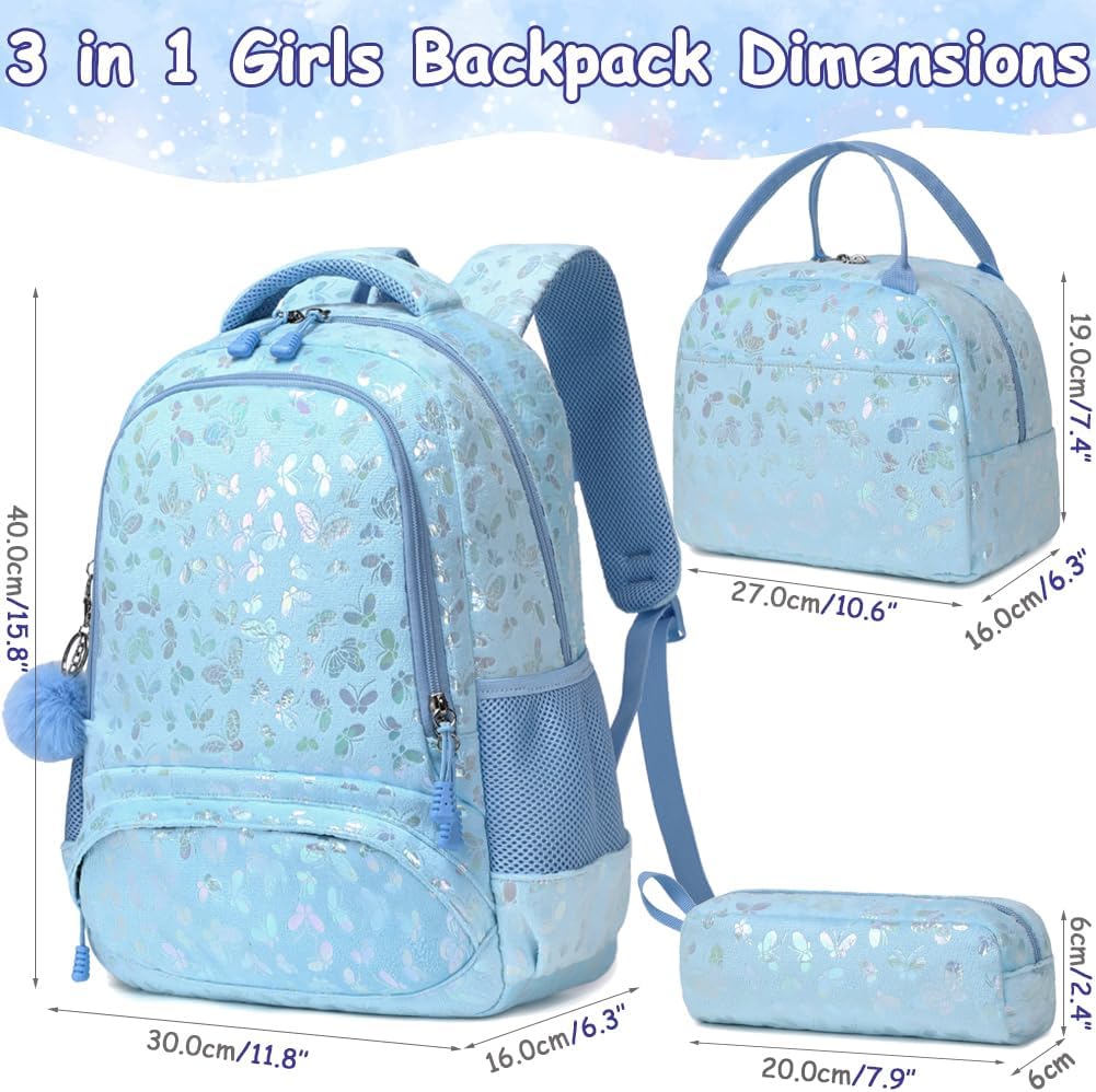 Meisohua Girls Backpack with Lunch Box 3 in 1 Set Kids Backpack for Girls Preschool Kindergarten Elementary School Backpack