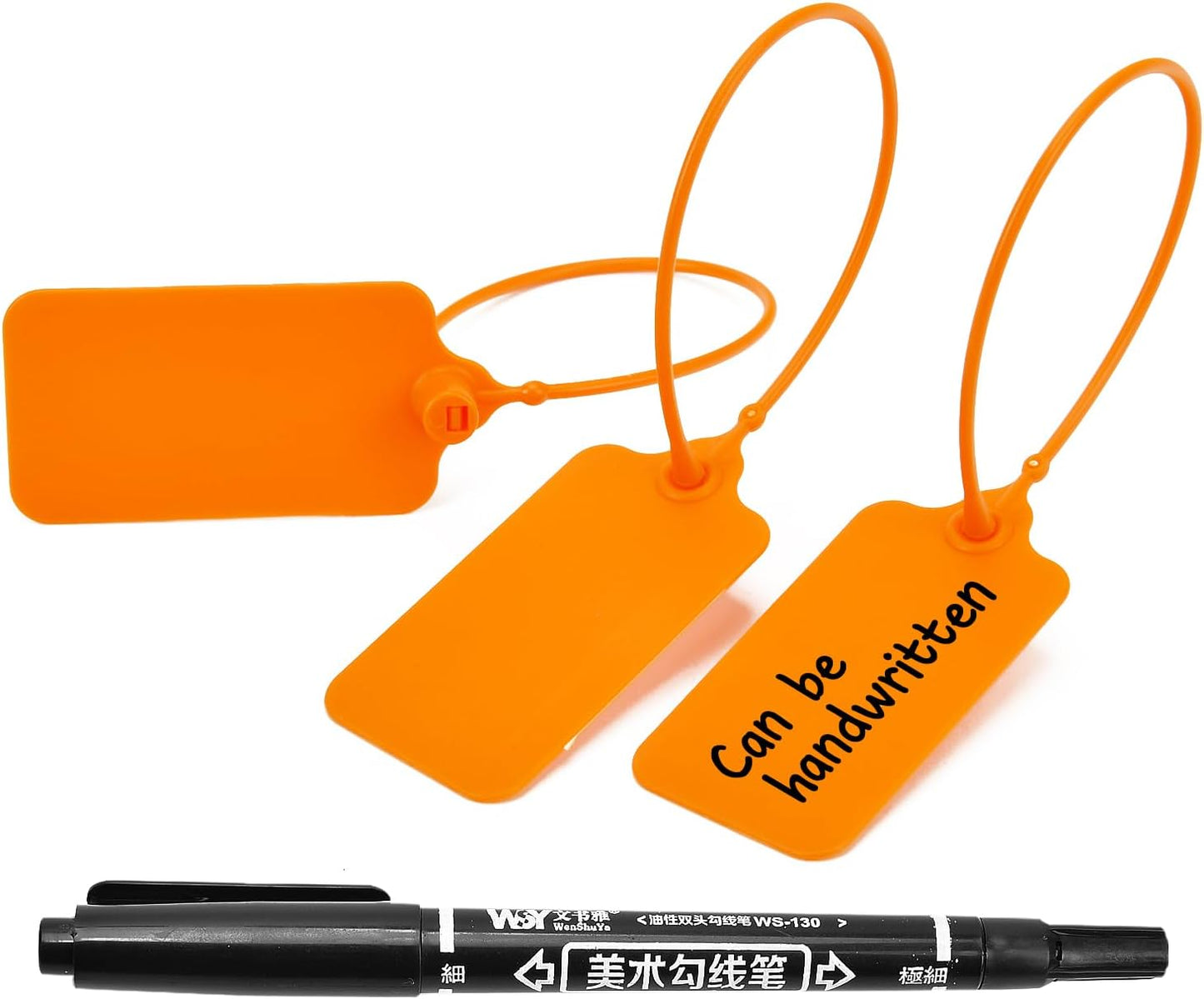50pcs Luggage Tags Plastic Seals Shipping Label Logistics Use Sign Tie, Sealing Storage Multi Purpose Name ID Tag with Marker for Backpack, Schoolbag, Car Key (Orange)