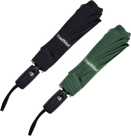 TradMall 2 Pack Travel Umbrella, Double Vented Canopy Windproof Automatic Strong Compact Folding Umbrellas for Rain Women and Men