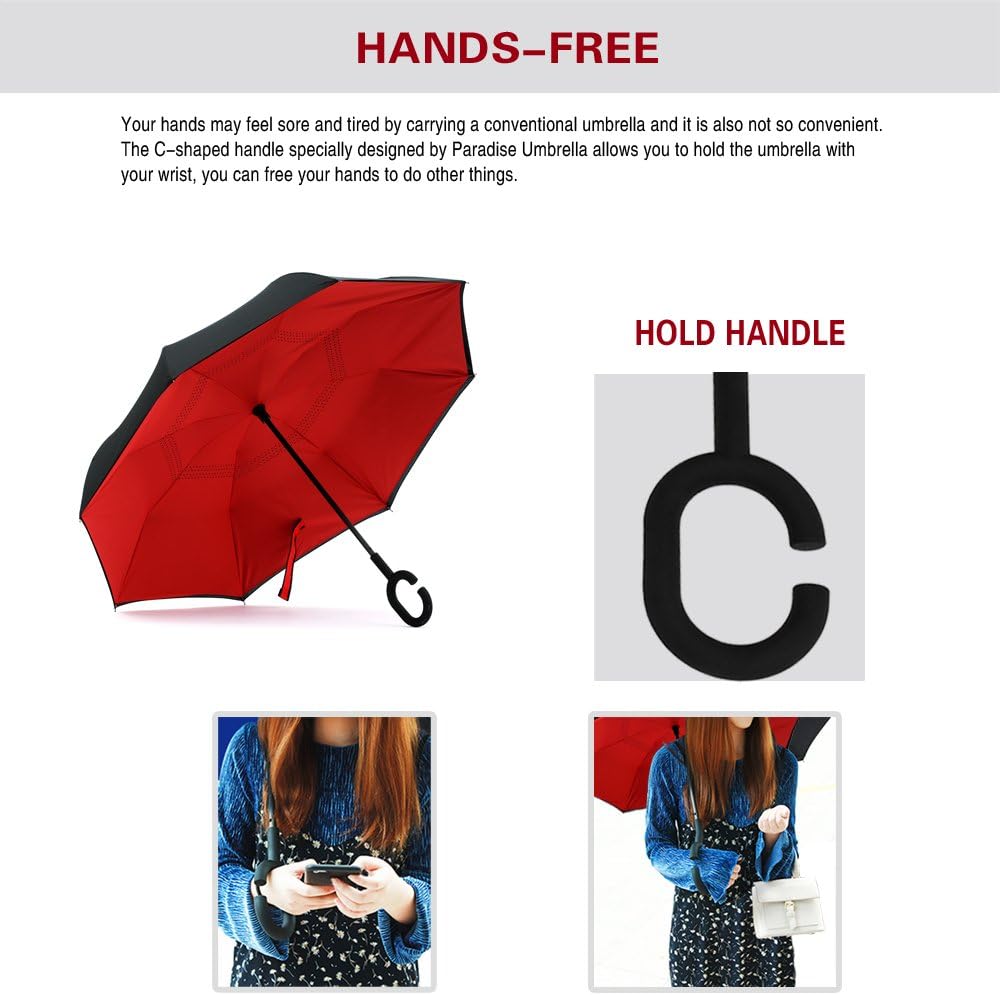 SIEPASA 49/56 Inch Inverted Reverse Upside Down Umbrella, Extra Large Double Canopy Vented Windproof Waterproof Stick Golf Umbrellas with C-shape Handle.
