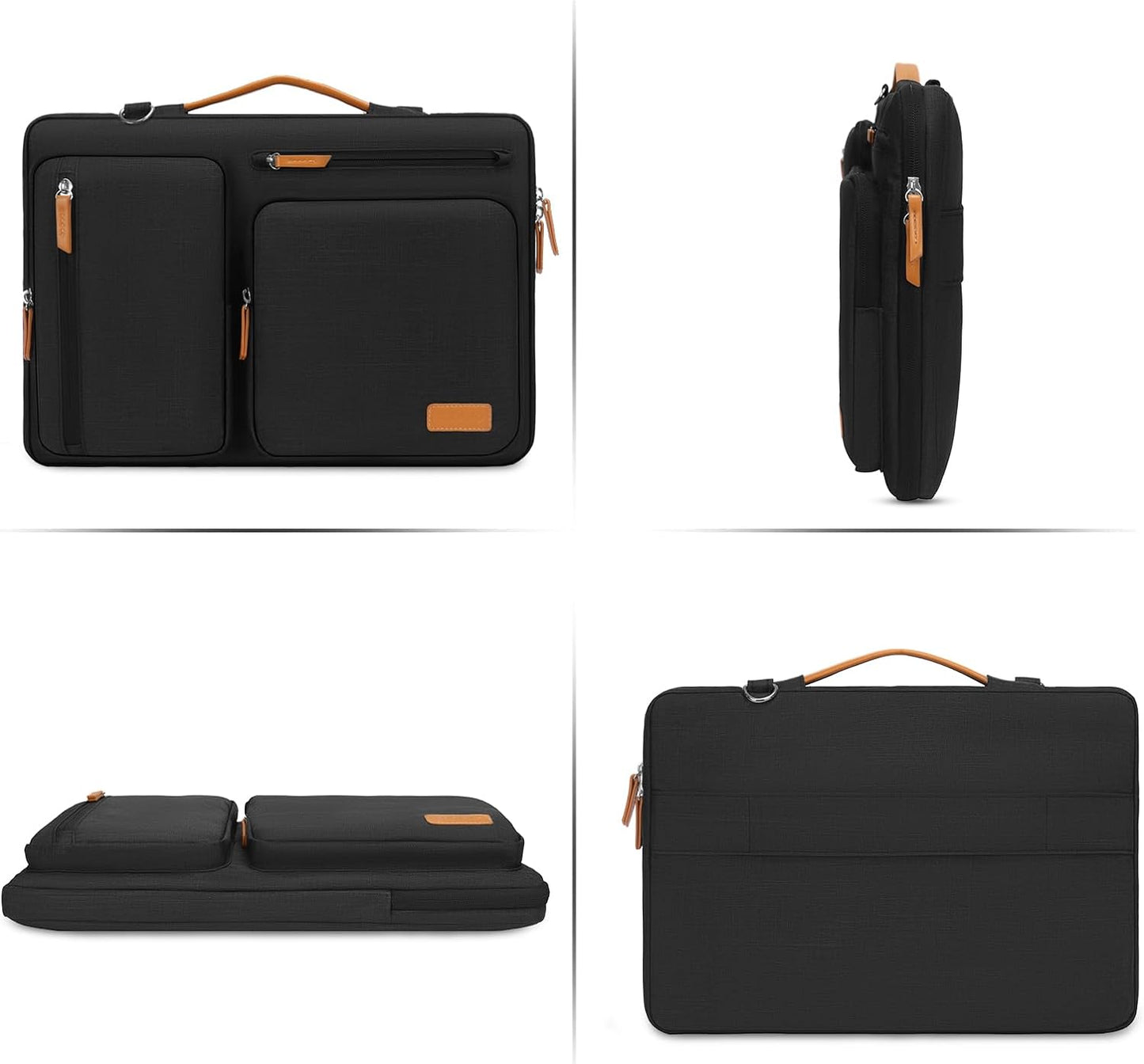 MOSISO 360 Protective Laptop Shoulder Bag,15 inch Computer Bag Compatible with MacBook Air M4 M3 M2/Pro A1990 A1707, Dell XPS Plus,Side Open Messenger Bag with 4 Zipper Pockets&Handle, Black